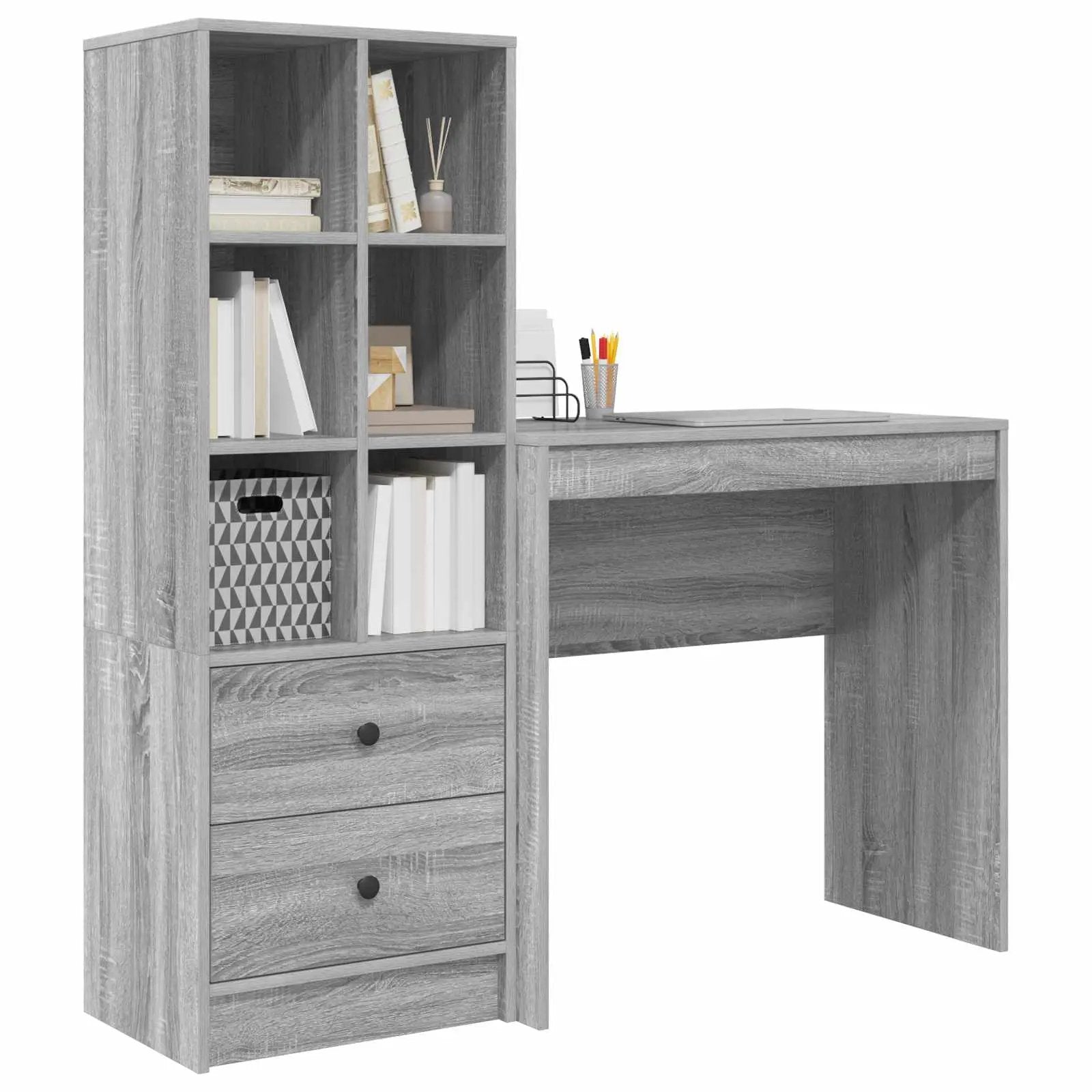 vidaXL vidaXL Desk with Drawer with Shelf with Storage 2 pcs Grey Sonoma - Desk