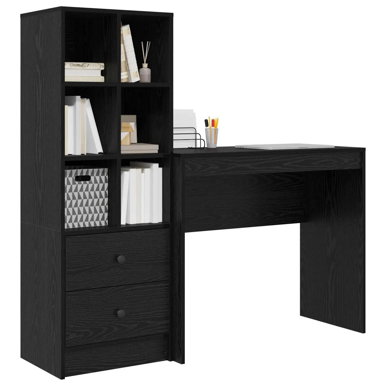 vidaXL vidaXL Desk with Drawer with Shelf with Storage 2 pcs Black Oak - Desk