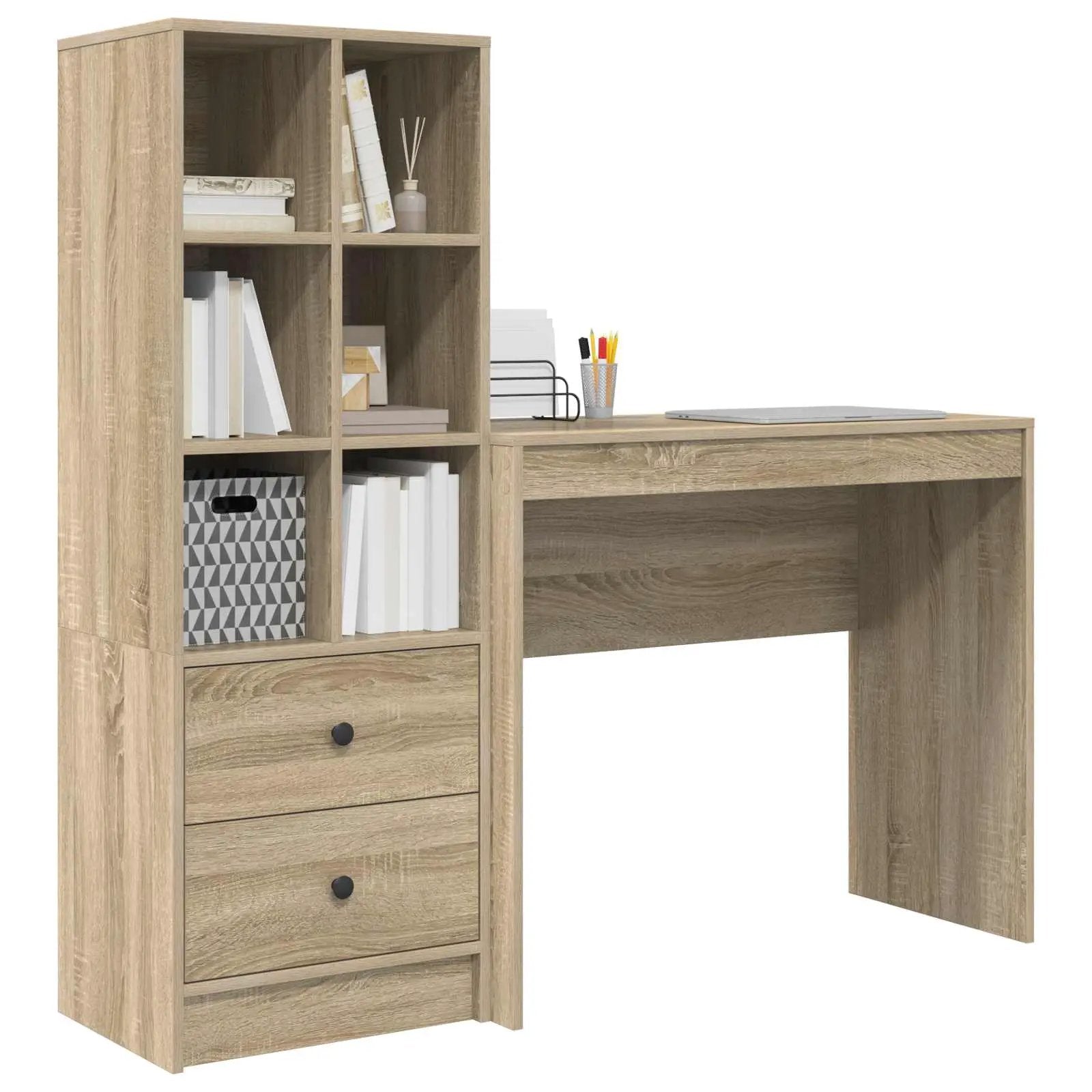 vidaXL vidaXL Desk with Drawer with Shelf with Storage 2 pcs Sonoma Oak - Desk