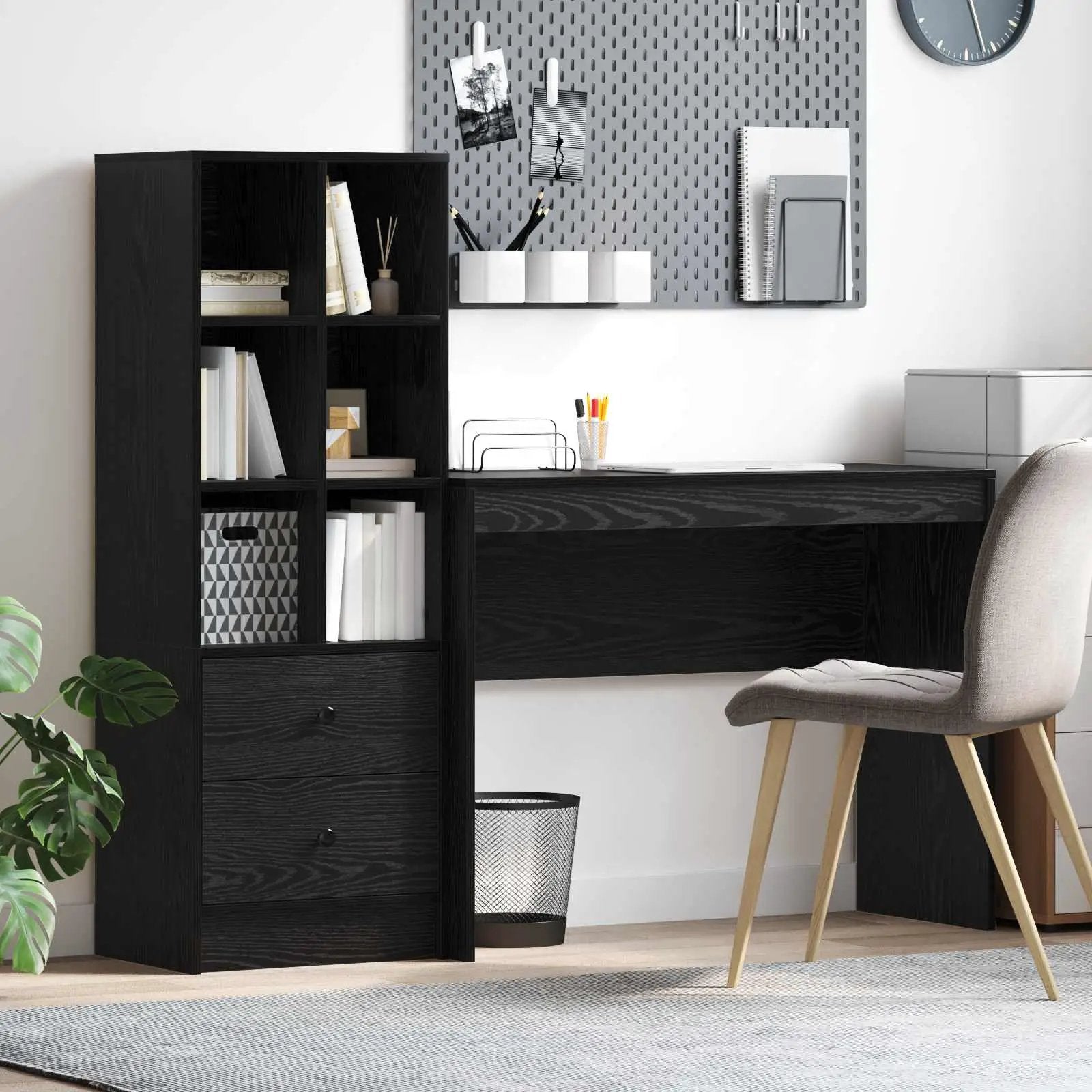 vidaXL vidaXL Desk with Drawer with Shelf with Storage 2 pcs Black Oak - Desk
