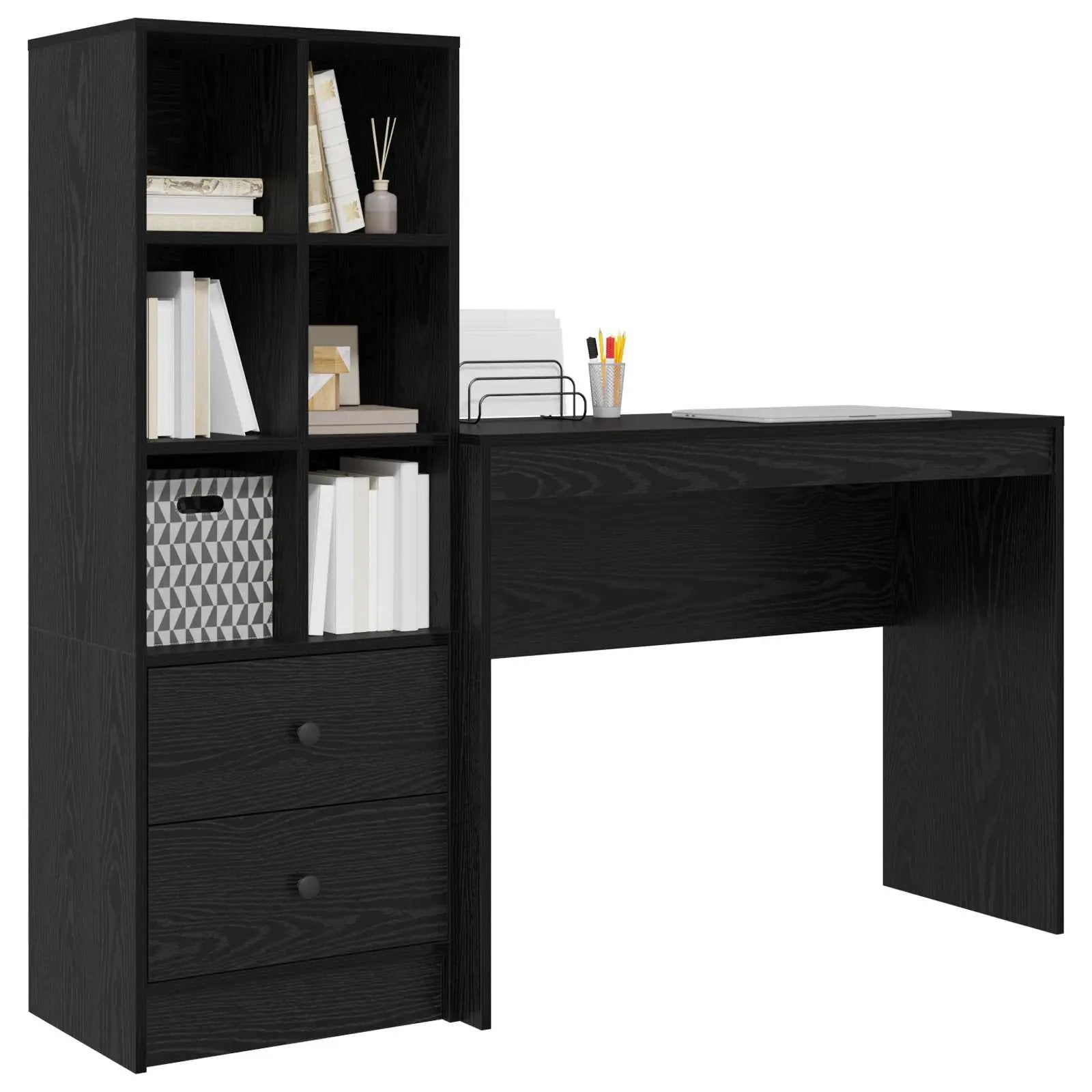 vidaXL vidaXL Desk with Drawer with Shelf with Storage 2 pcs Black Oak - Desk