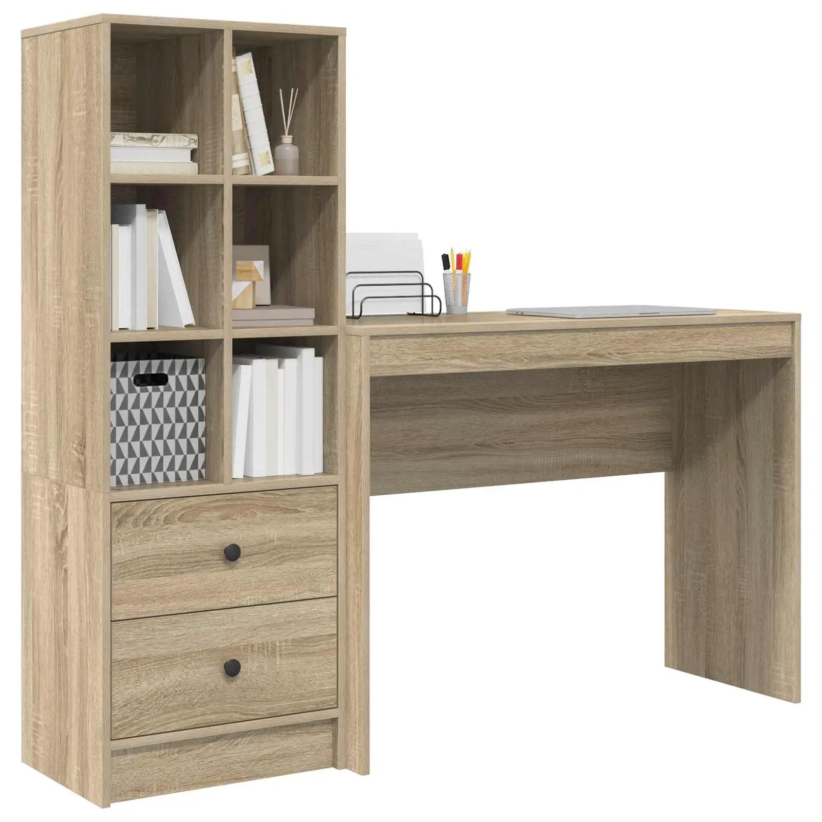 vidaXL vidaXL Desk with Drawer with Shelf with Storage 2 pcs Sonoma Oak - Desk