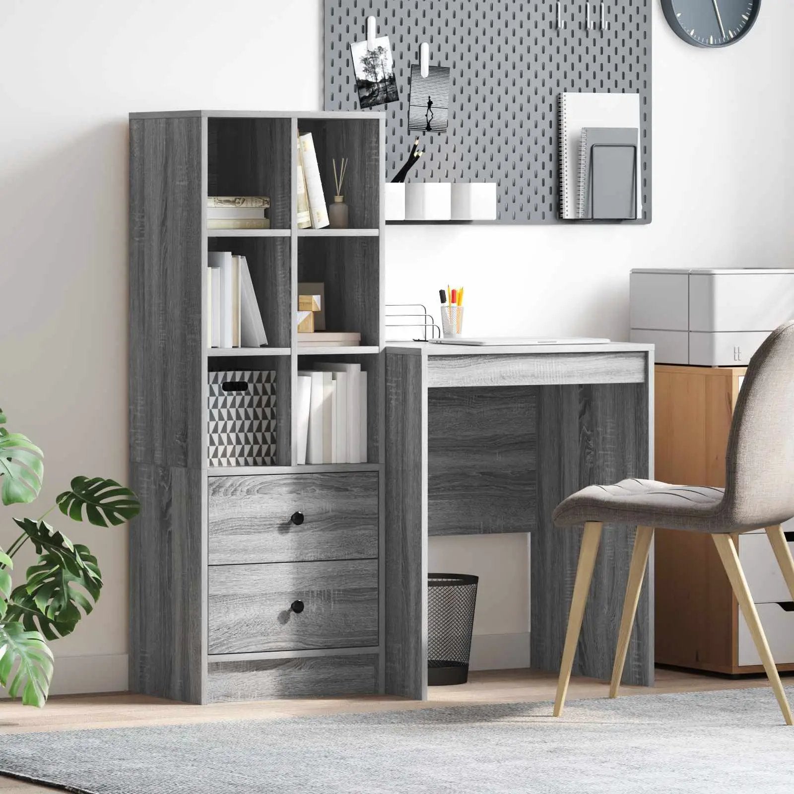vidaXL vidaXL Desk with Drawer with Shelf with Storage 2 pcs Grey Sonoma - Desk