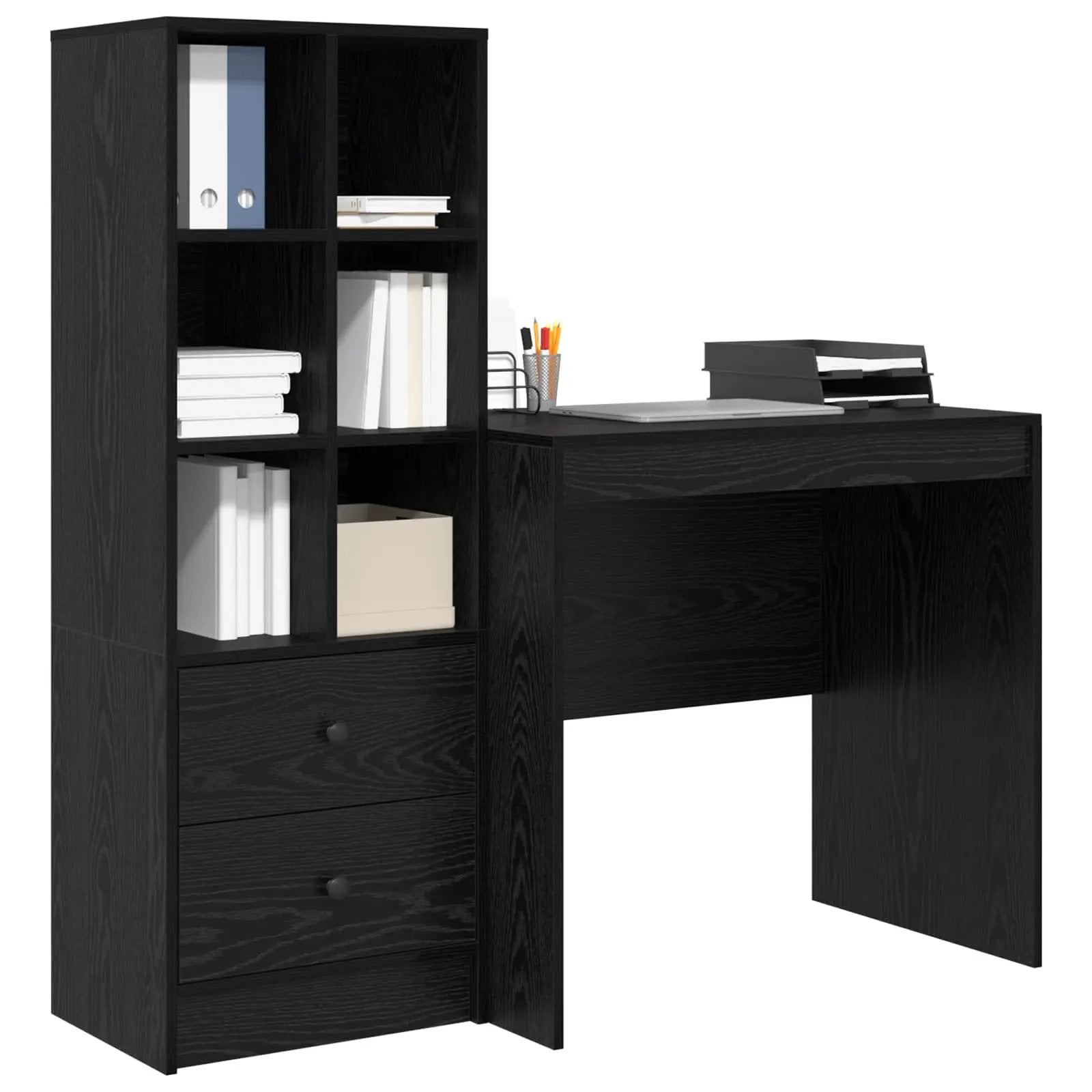 vidaXL vidaXL Desk with Drawer with Shelf with Storage 2 pcs Black Oak - Desk