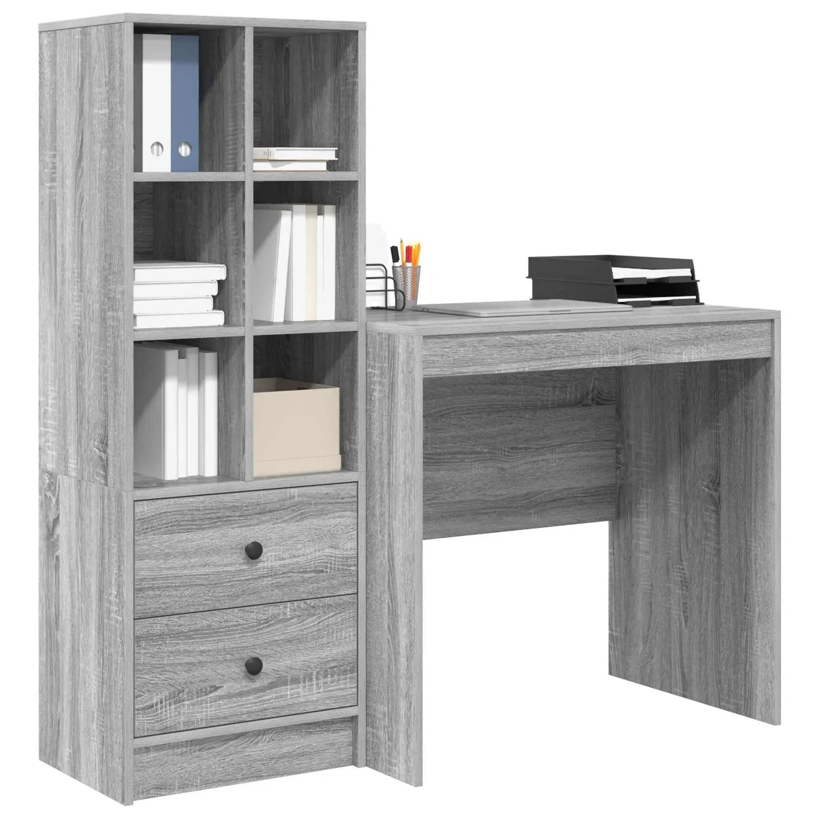 vidaXL vidaXL Desk with Drawer with Shelf with Storage 2 pcs Grey Sonoma - Desk