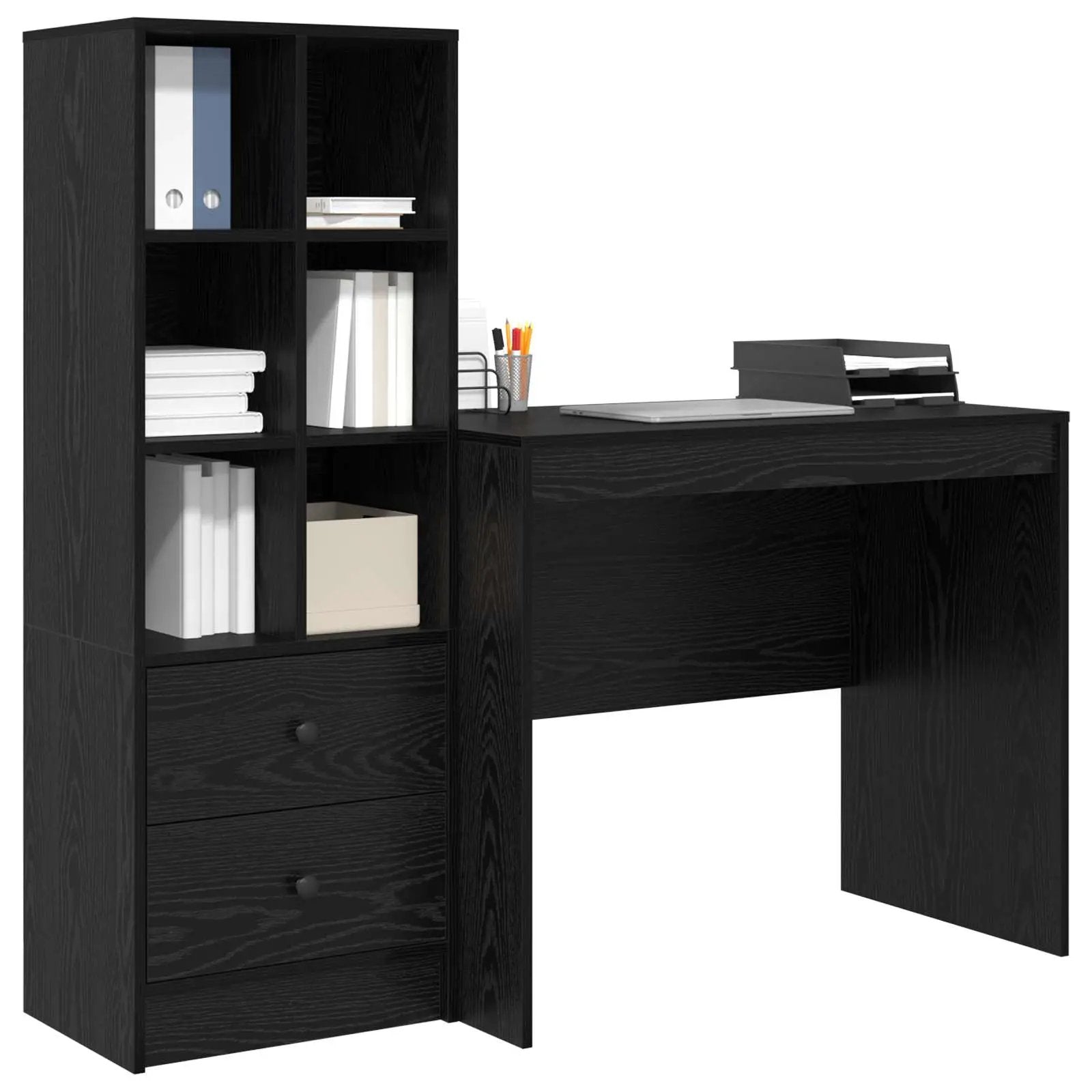 vidaXL vidaXL Desk with Drawer with Shelf with Storage 2 pcs Black Oak - Desk