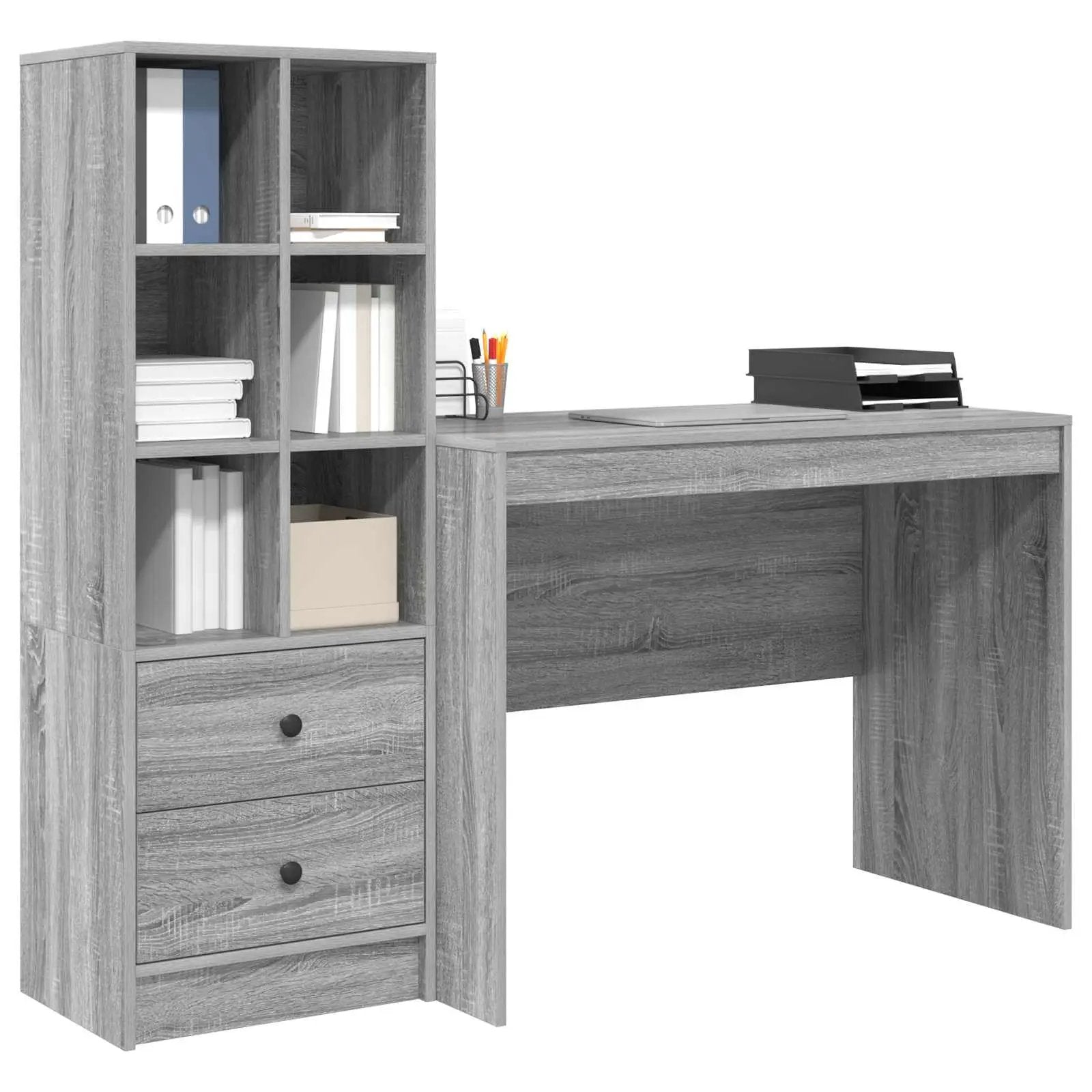 vidaXL vidaXL Desk with Drawer 2 pcs Grey Sonoma - Desk