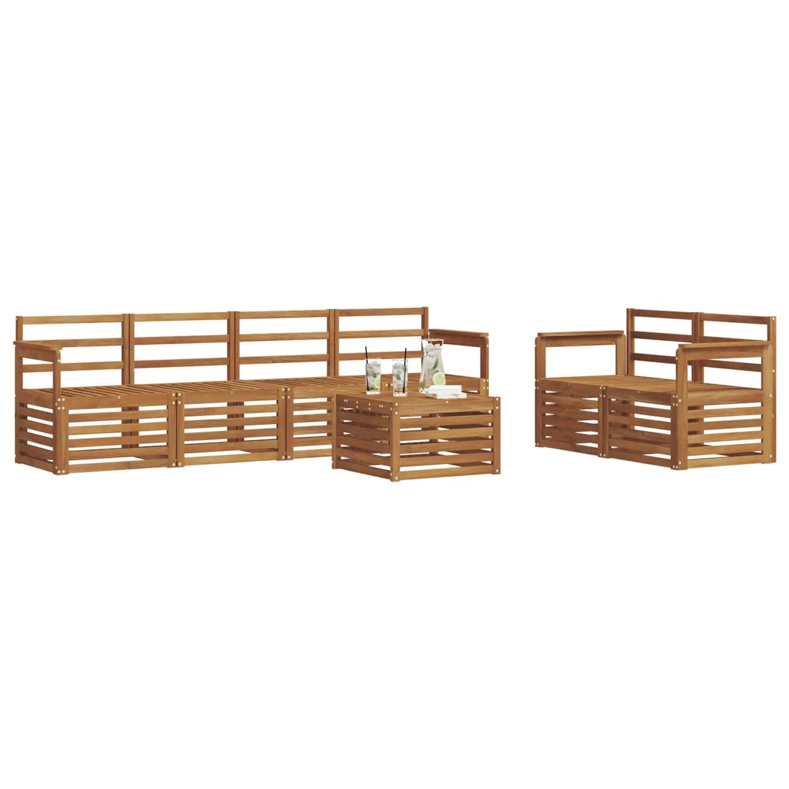 vidaXL vidaXL Outdoor Sofa Set 7 pcs Natural Solid Acacia Wood - Garden Sofa Sets