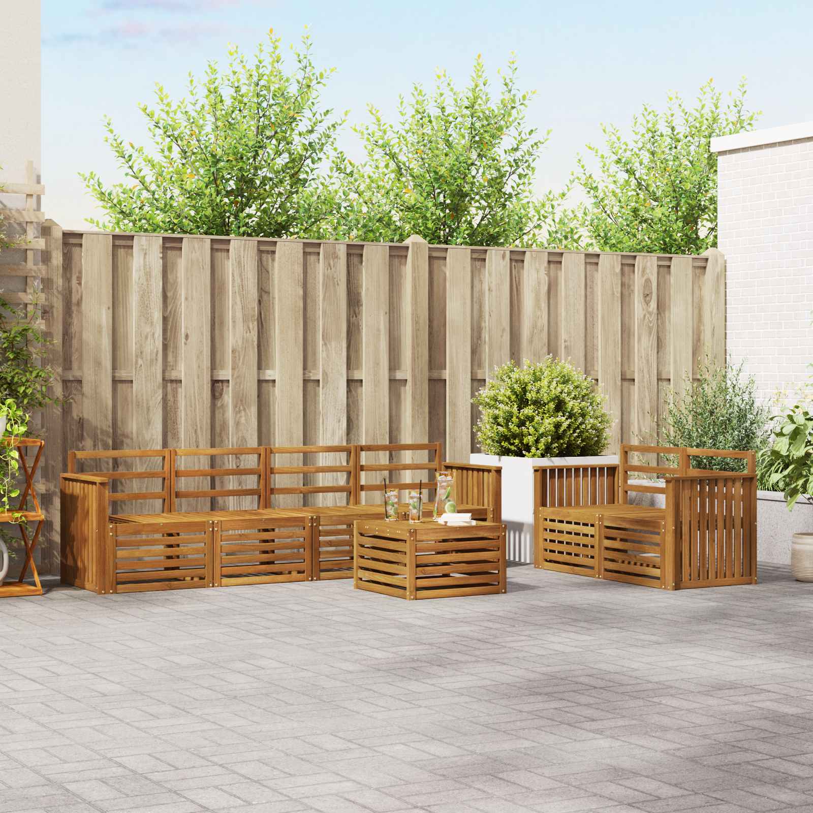 vidaXL vidaXL Outdoor Sofa Set 7 pcs Natural Solid Acacia Wood - Garden Sofa Sets
