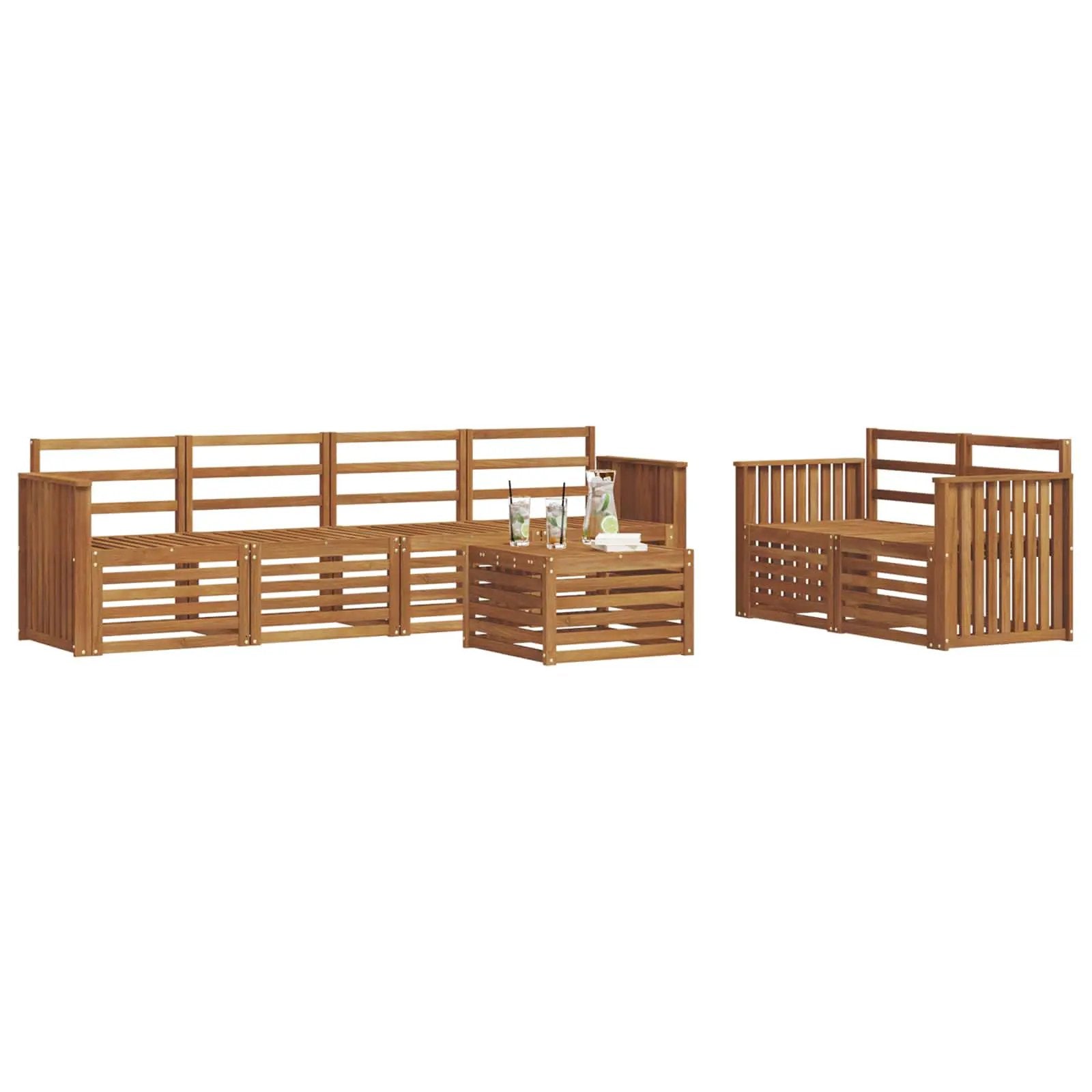 vidaXL vidaXL Outdoor Sofa Set 7 pcs Natural Solid Acacia Wood - Garden Sofa Sets