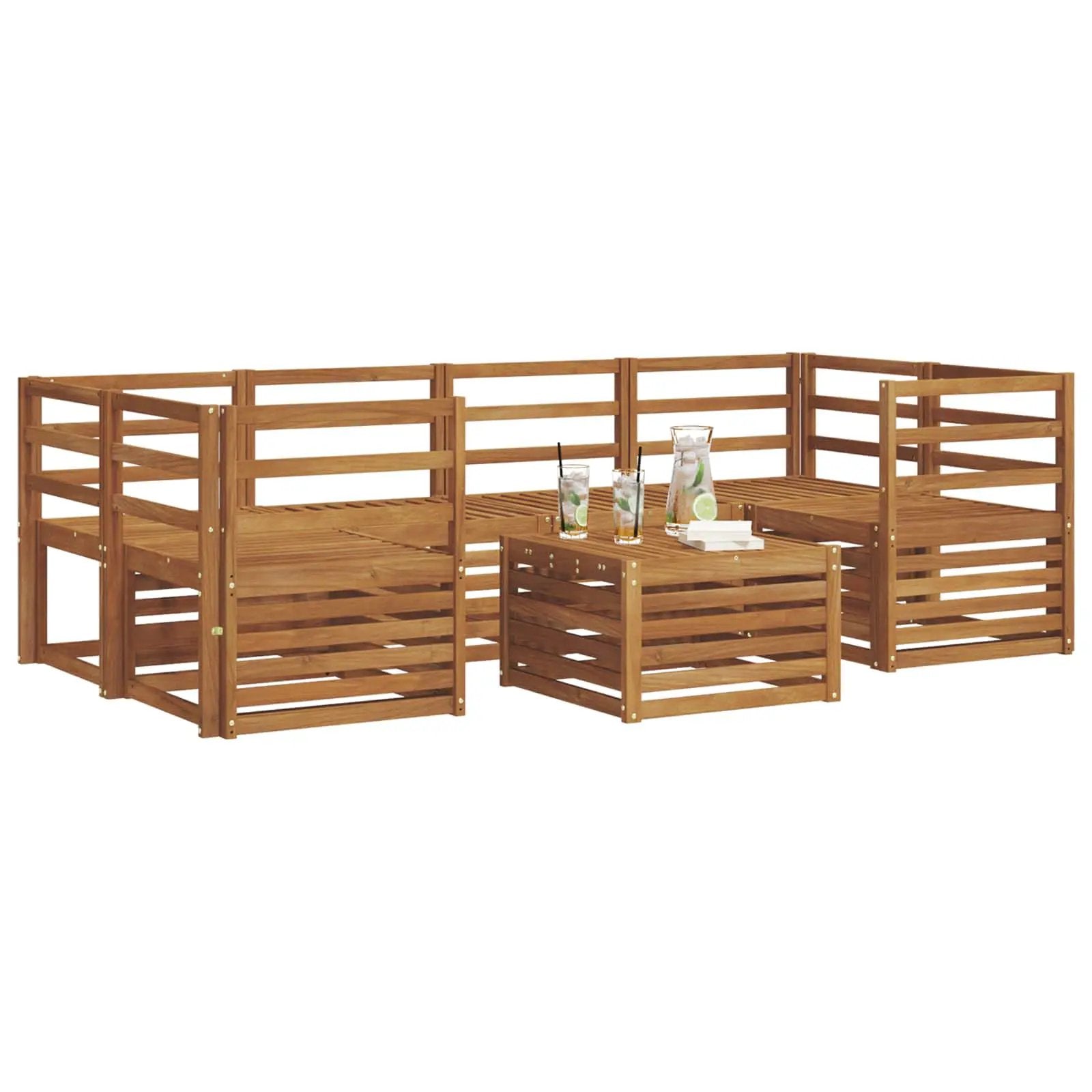vidaXL vidaXL Outdoor Sofa Set 7 pcs Natural Solid Acacia Wood - Garden Sofa Sets