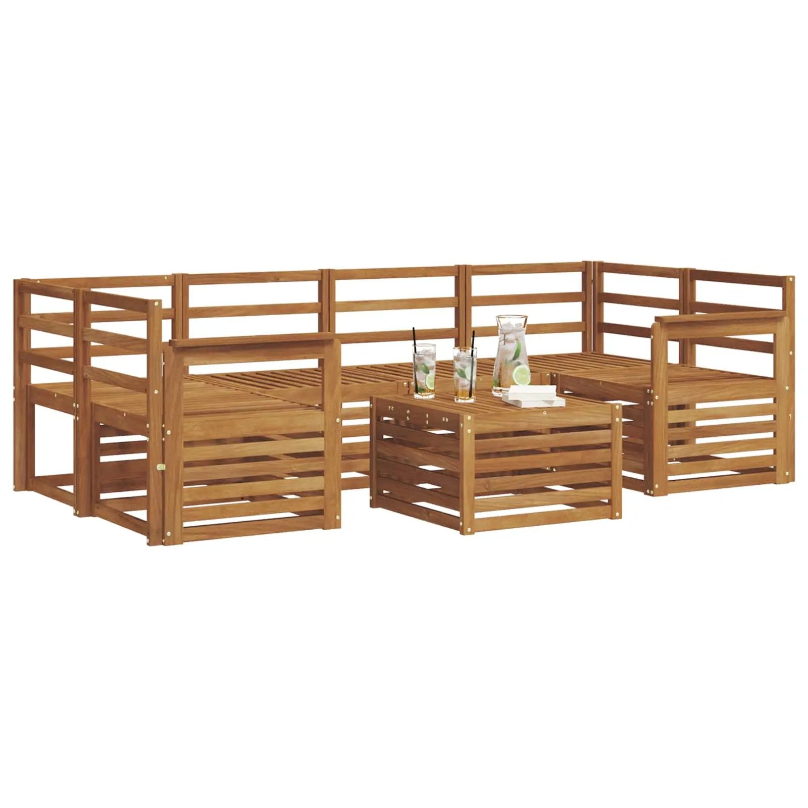 vidaXL vidaXL Outdoor Sofa Set 7 pcs Natural Solid Acacia Wood - Garden Sofa Sets