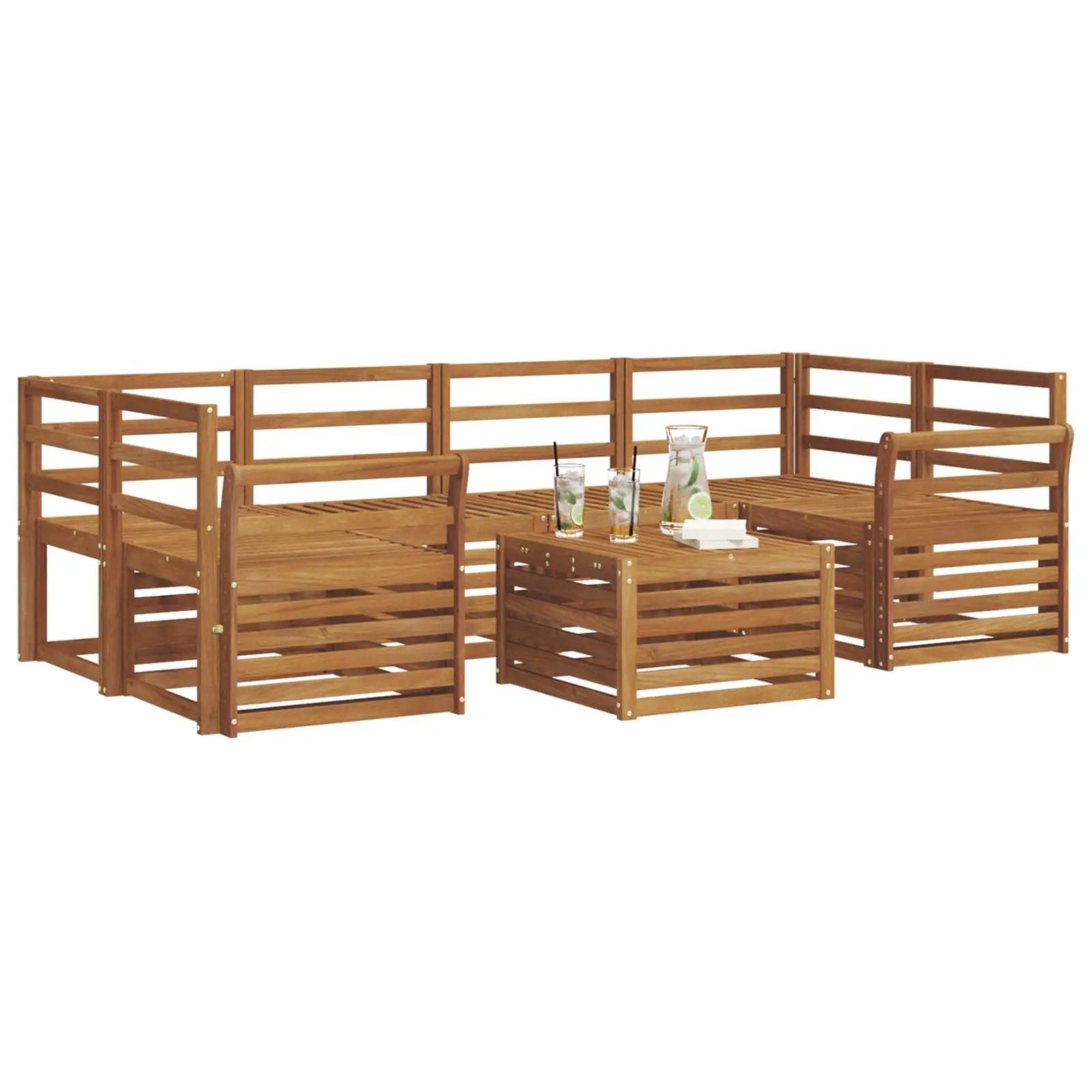 vidaXL vidaXL Outdoor Sofa Set 7 pcs Natural Solid Acacia Wood - Garden Sofa Sets