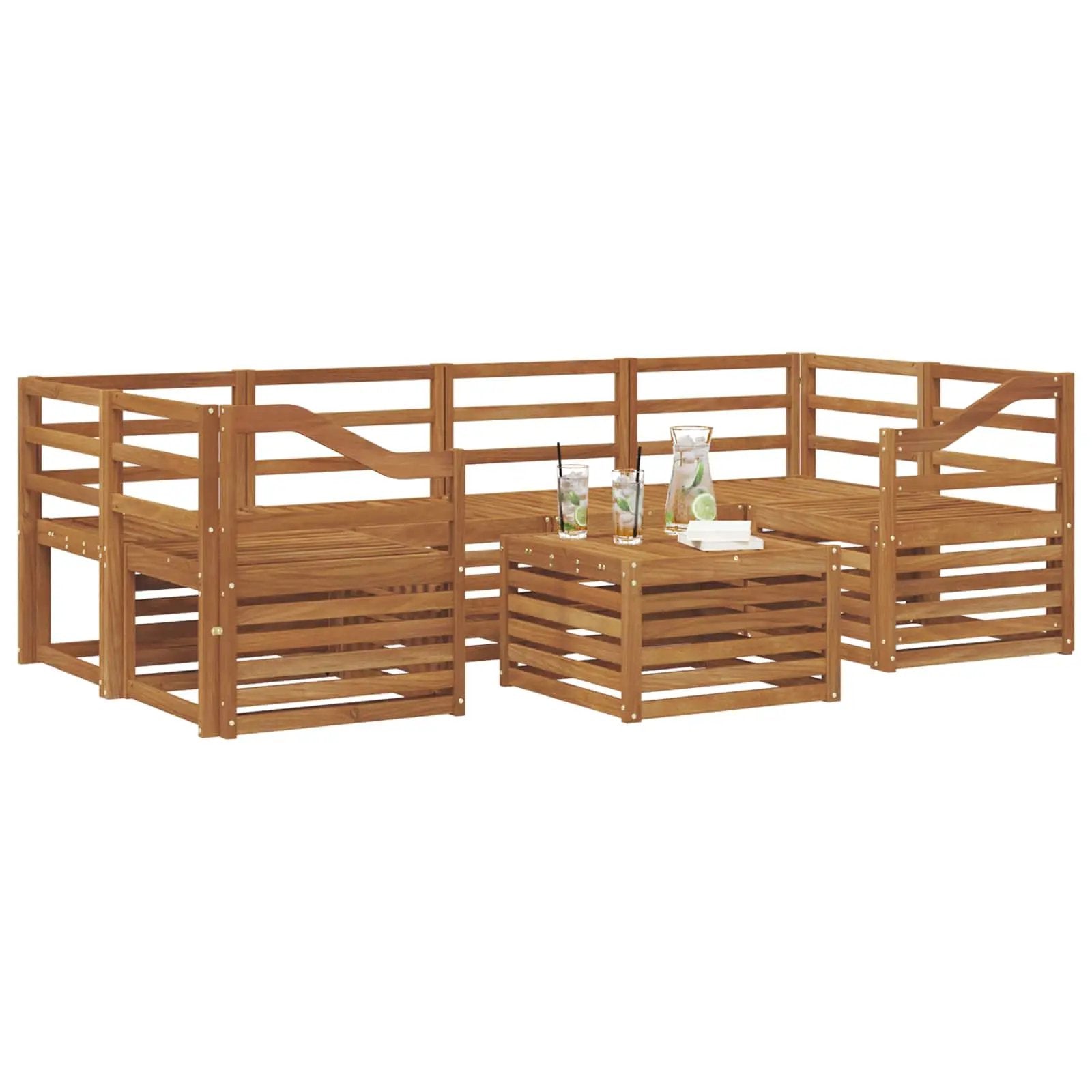 vidaXL vidaXL Outdoor Sofa Set 7 pcs Natural Solid Acacia Wood - Garden Sofa Sets
