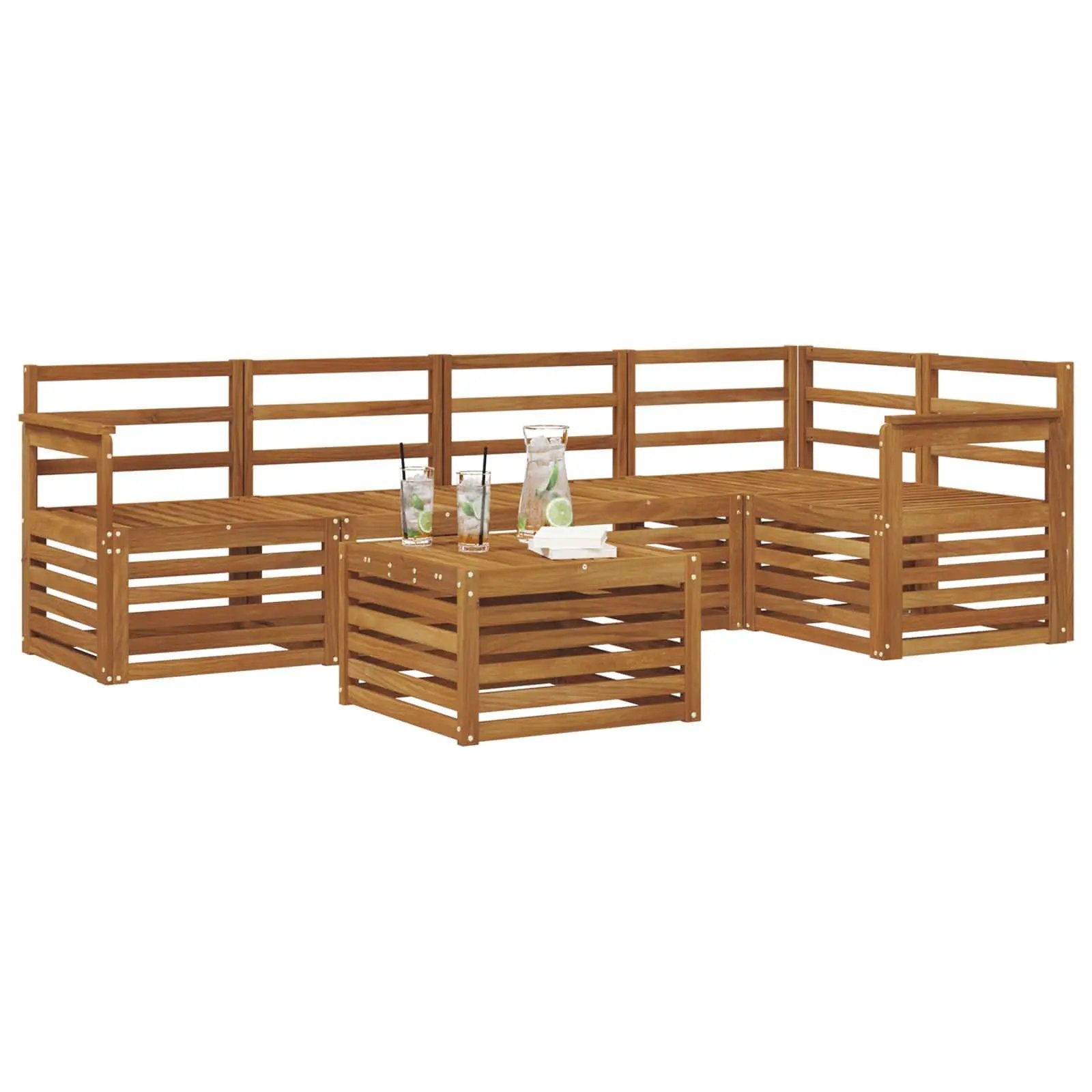 vidaXL vidaXL Sectional Sofa Set 6 pcs Natural Solid Acacia Wood - Garden Sofa Sets