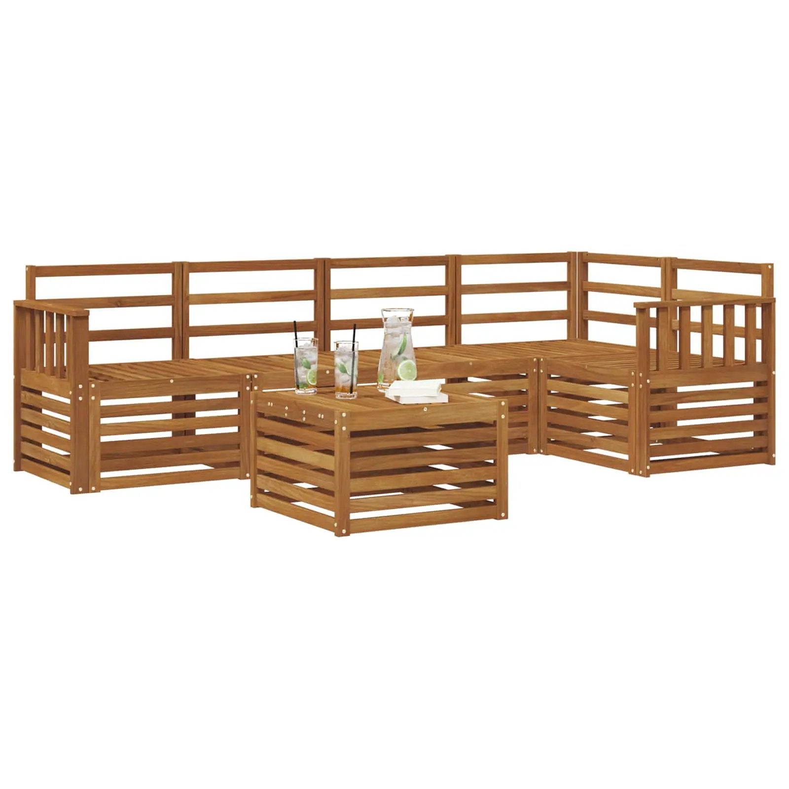 vidaXL vidaXL Sectional Sofa Set 6 pcs Natural Solid Acacia Wood - Garden Sofa Sets