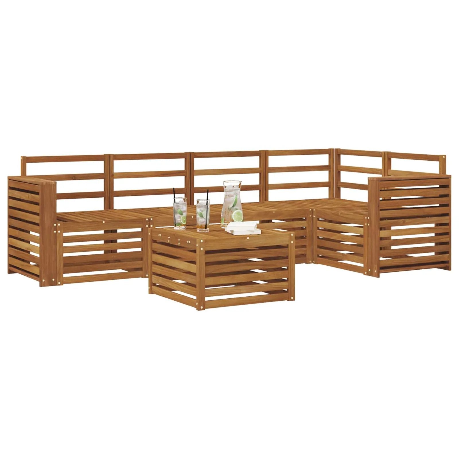 vidaXL vidaXL Sectional Sofa Set 6 pcs Natural Solid Acacia Wood - Garden Sofa Sets