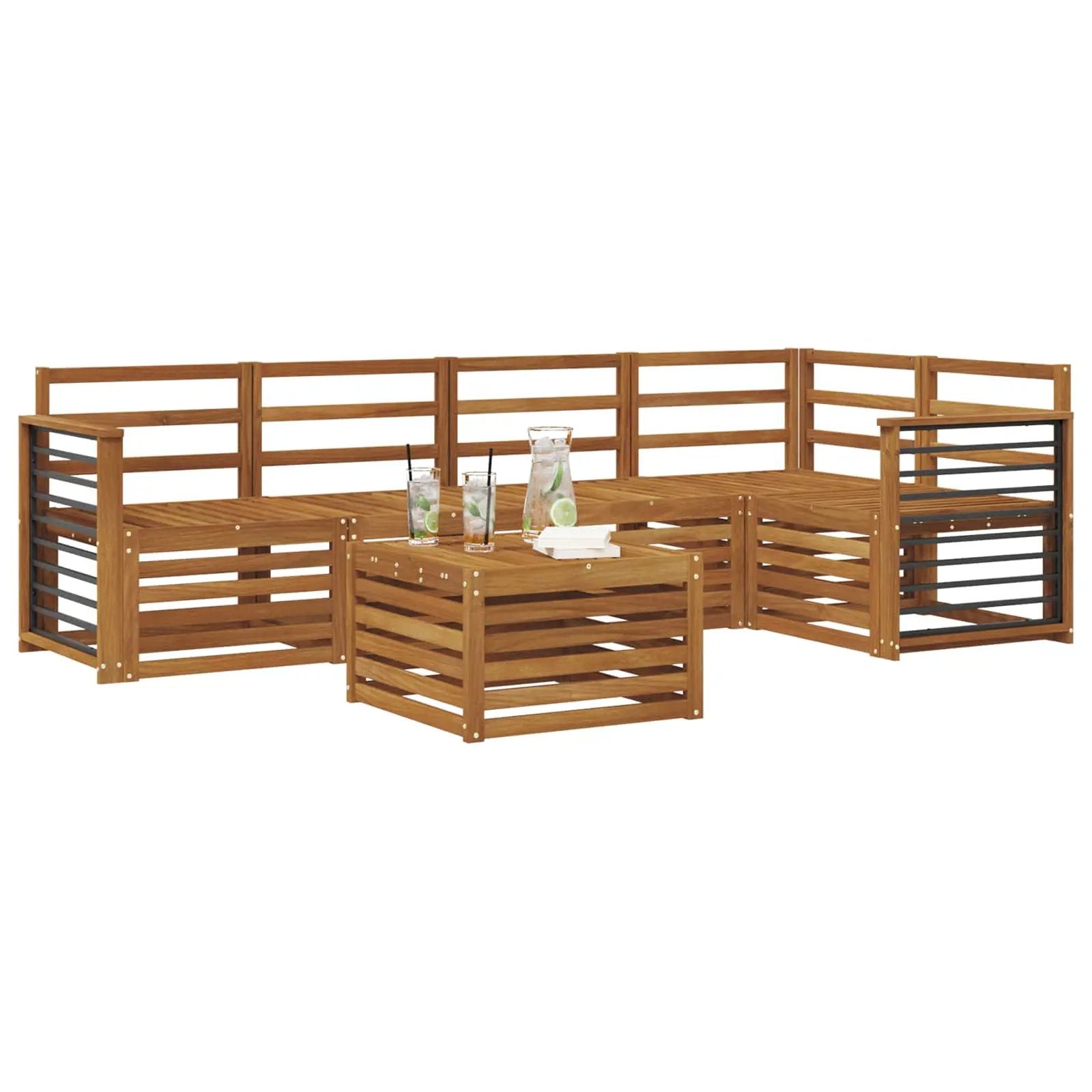 vidaXL vidaXL Sectional Sofa Set 6 pcs Natural Solid Acacia Wood - Garden Sofa Sets