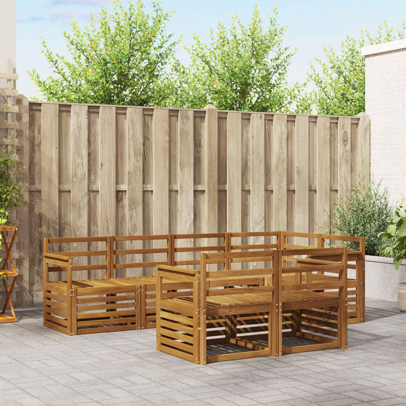 vidaXL vidaXL Sectional Sofa Set 7 pcs Natural Solid Acacia Wood - Garden Sofa Sets
