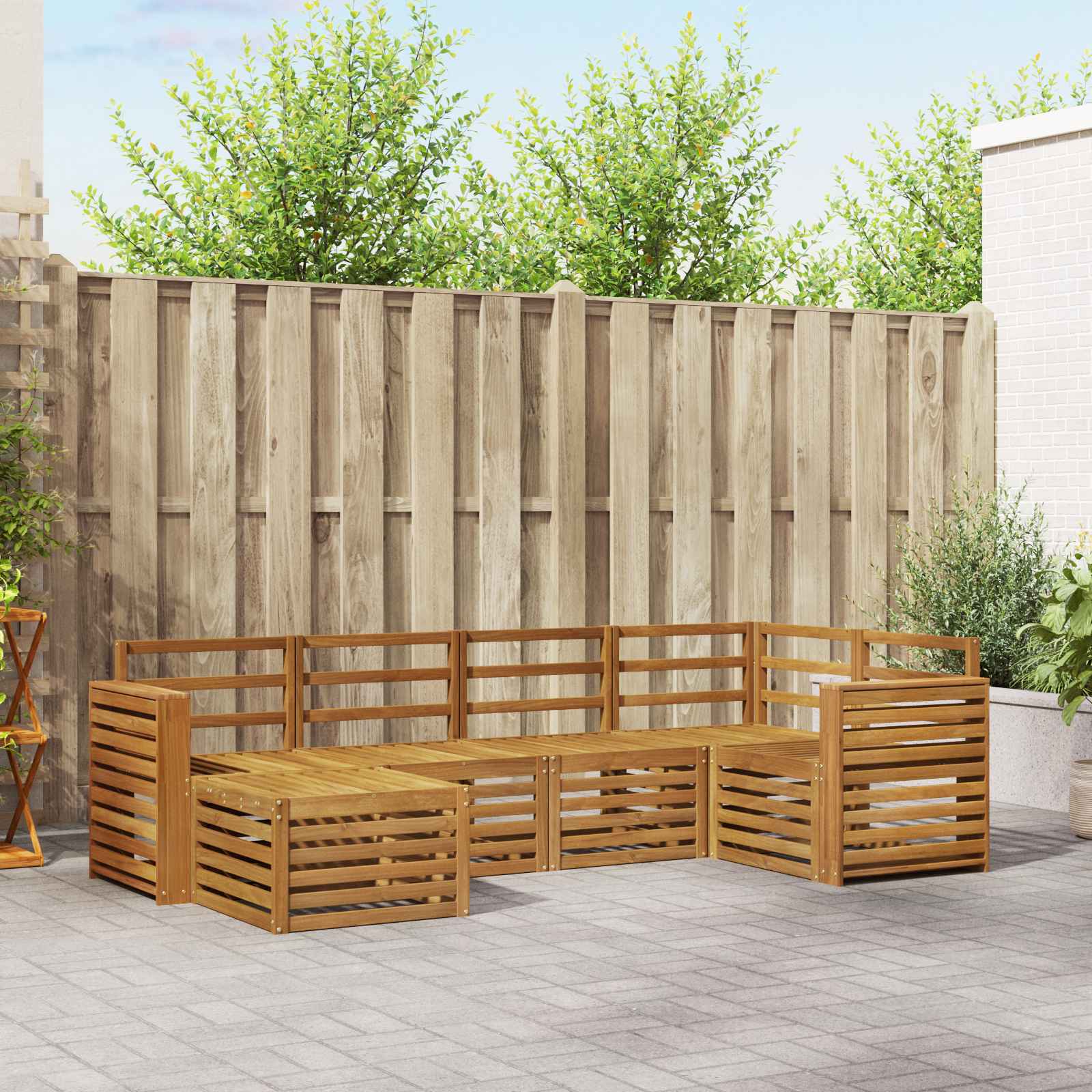 vidaXL vidaXL Sectional Sofa Set 6 pcs Natural Solid Acacia Wood - Garden Sofa Sets