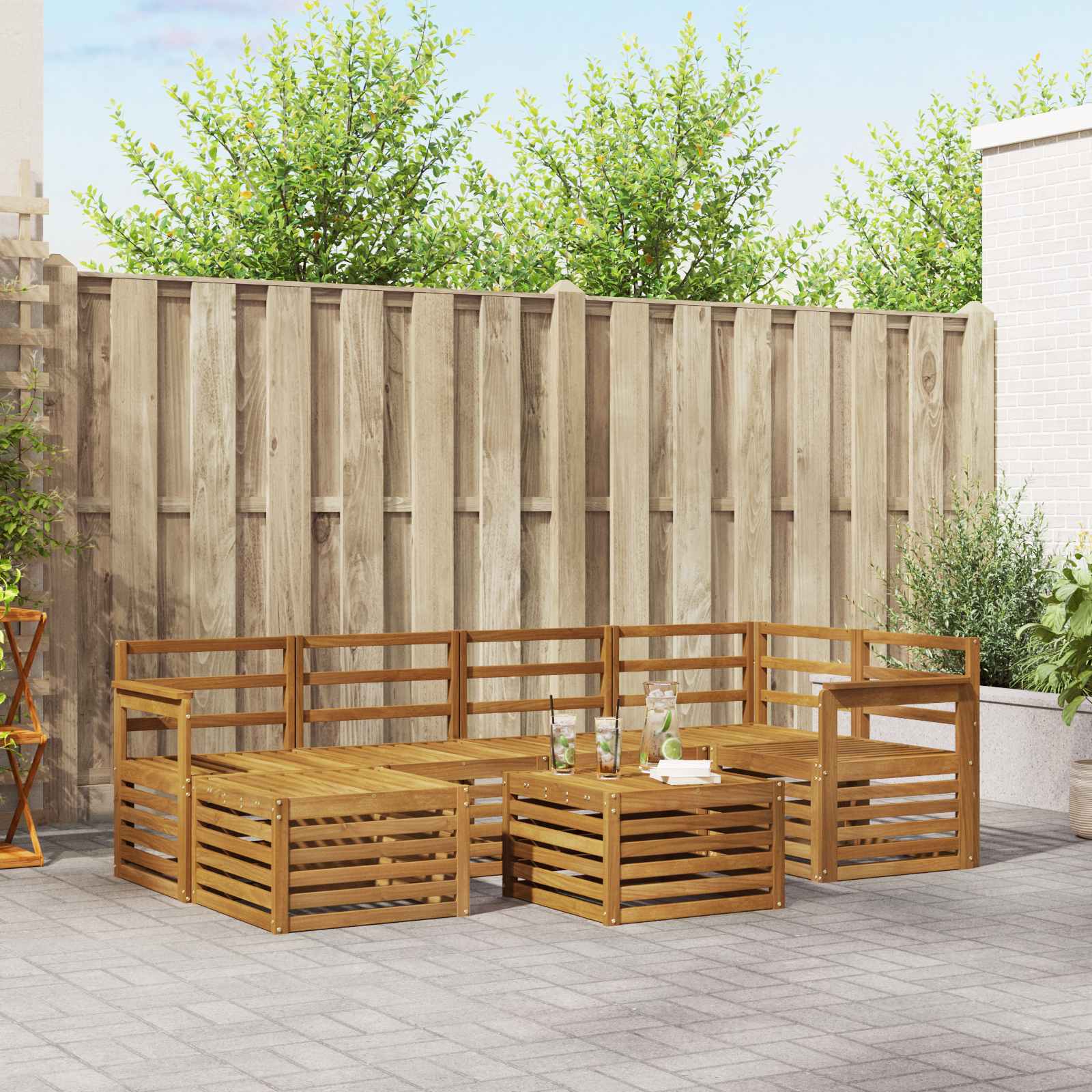 vidaXL vidaXL Sectional Sofa Set 7 pcs Natural Solid Acacia Wood - Garden Sofa Sets