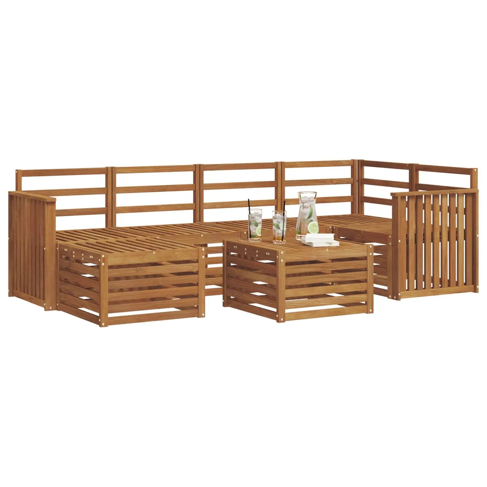 vidaXL vidaXL Sectional Sofa Set 7 pcs Natural Solid Acacia Wood - Garden Sofa Sets