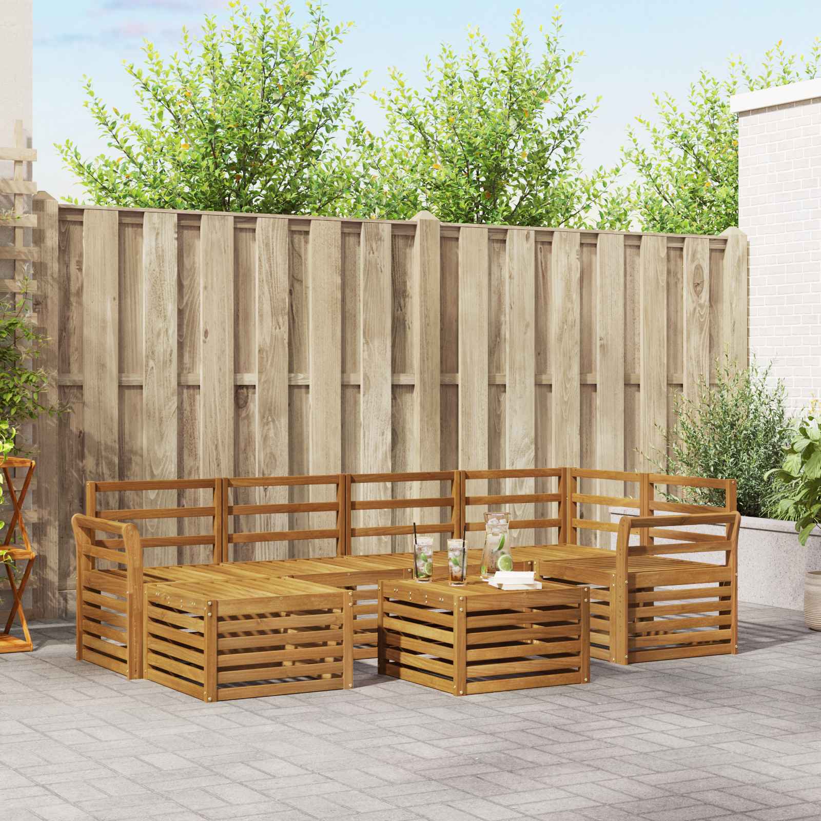 vidaXL vidaXL Sectional Sofa Set 7 pcs Natural Solid Acacia Wood - Garden Sofa Sets
