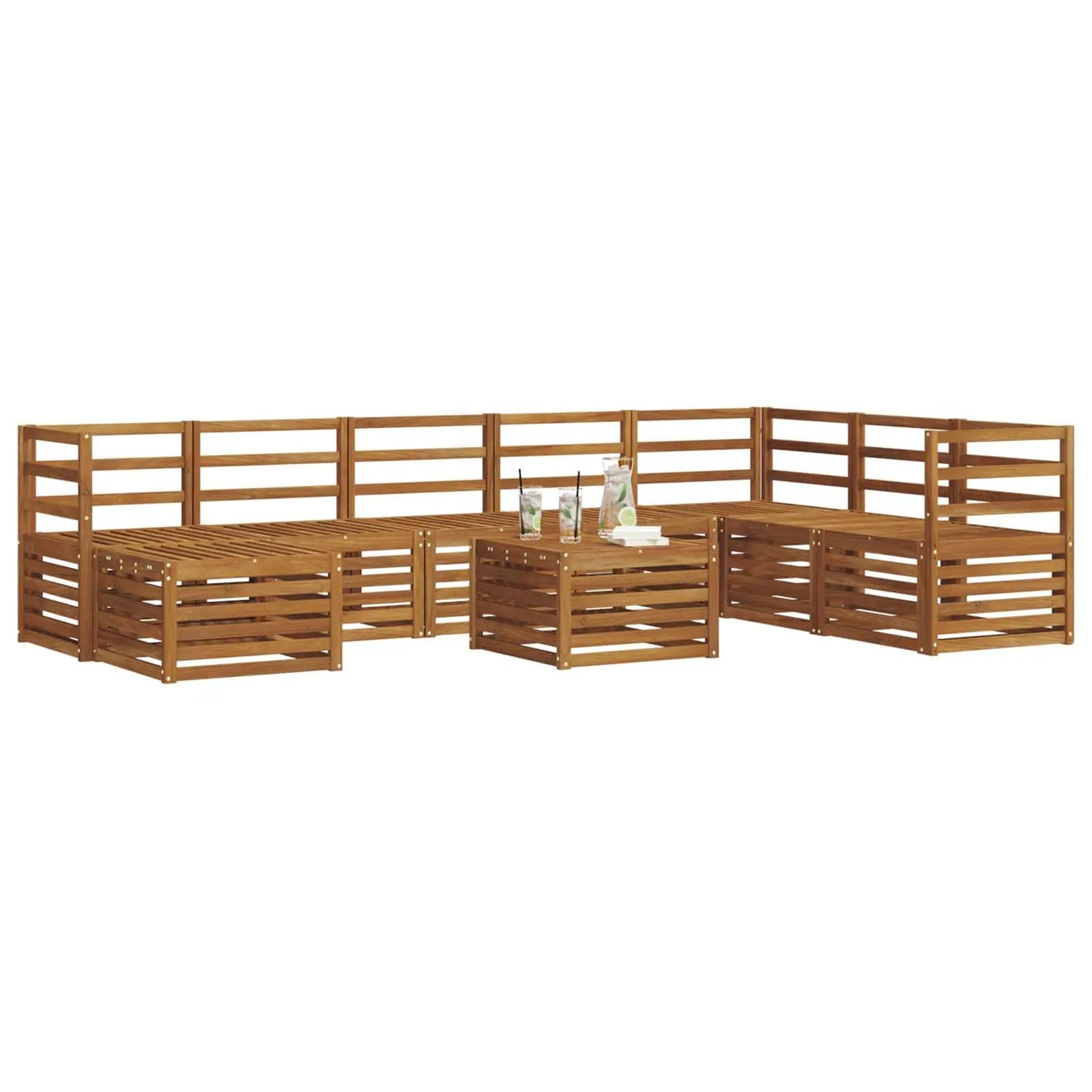 vidaXL vidaXL Outdoor Sofa Set 9 pcs Natural Solid Acacia Wood - Garden Sofa Sets