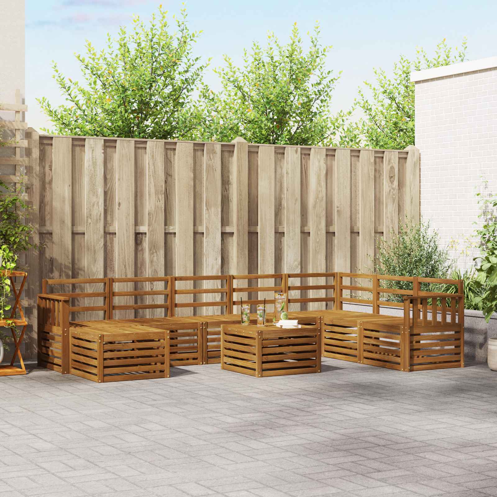 vidaXL vidaXL Outdoor Sofa Set 9 pcs Natural Solid Acacia Wood - Garden Sofa Sets