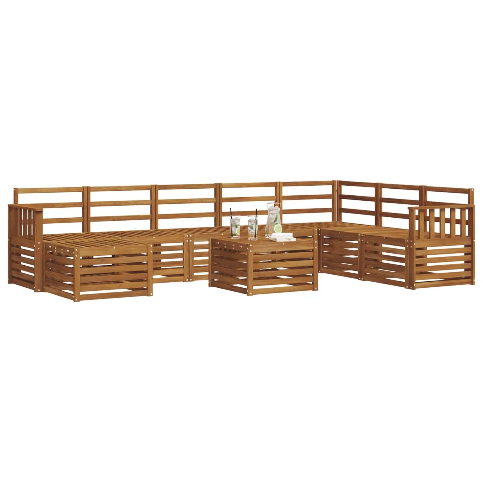 vidaXL vidaXL Outdoor Sofa Set 9 pcs Natural Solid Acacia Wood - Garden Sofa Sets