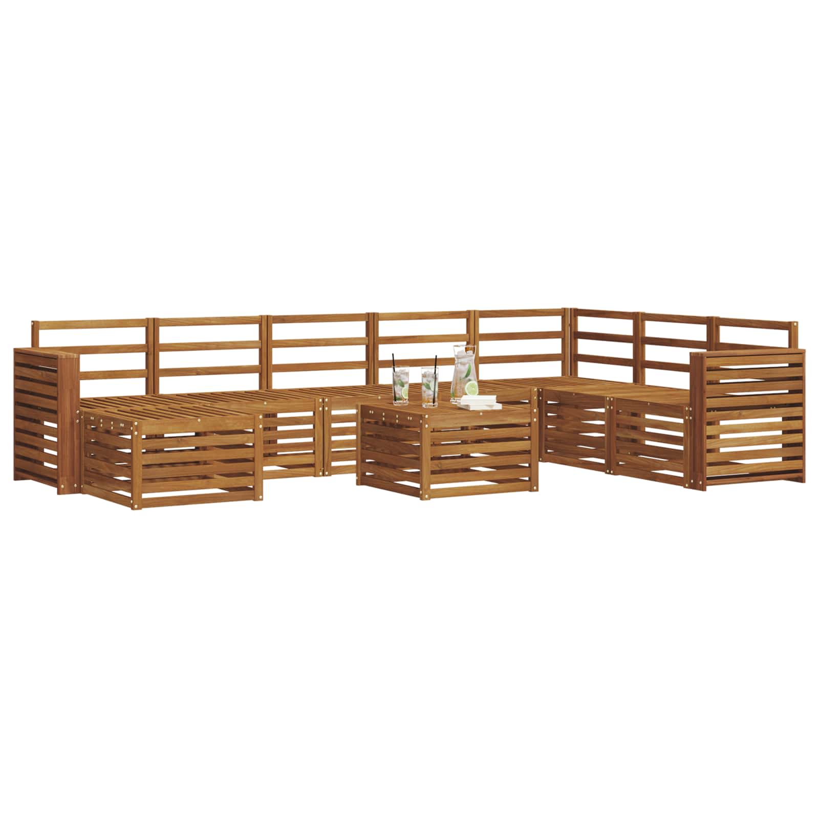 vidaXL vidaXL Outdoor Sofa Set 9 pcs Natural Solid Acacia Wood - Garden Sofa Sets