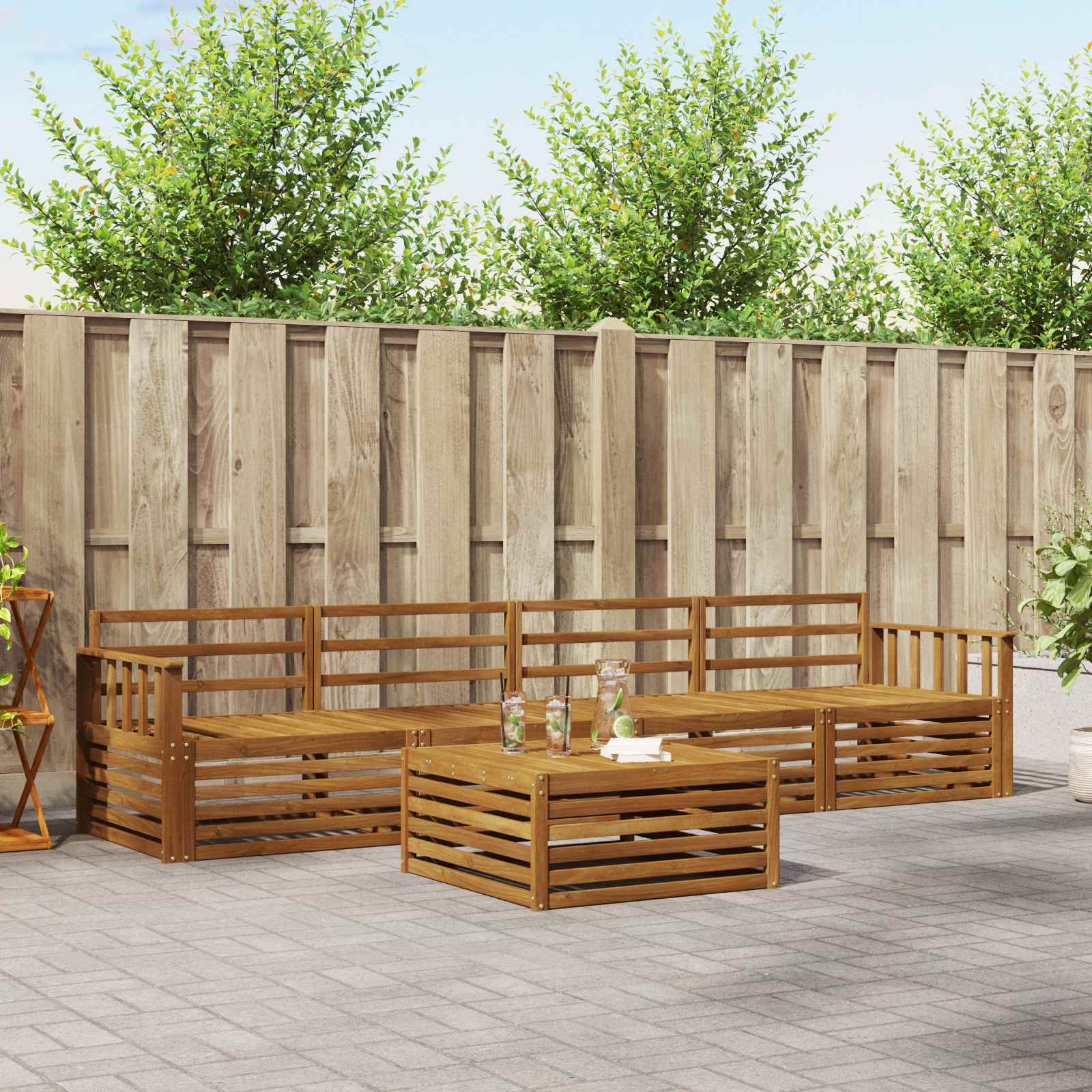 vidaXL vidaXL Outdoor Sofa Set 5 pcs Natural Solid Acacia Wood - Garden Sofa Sets