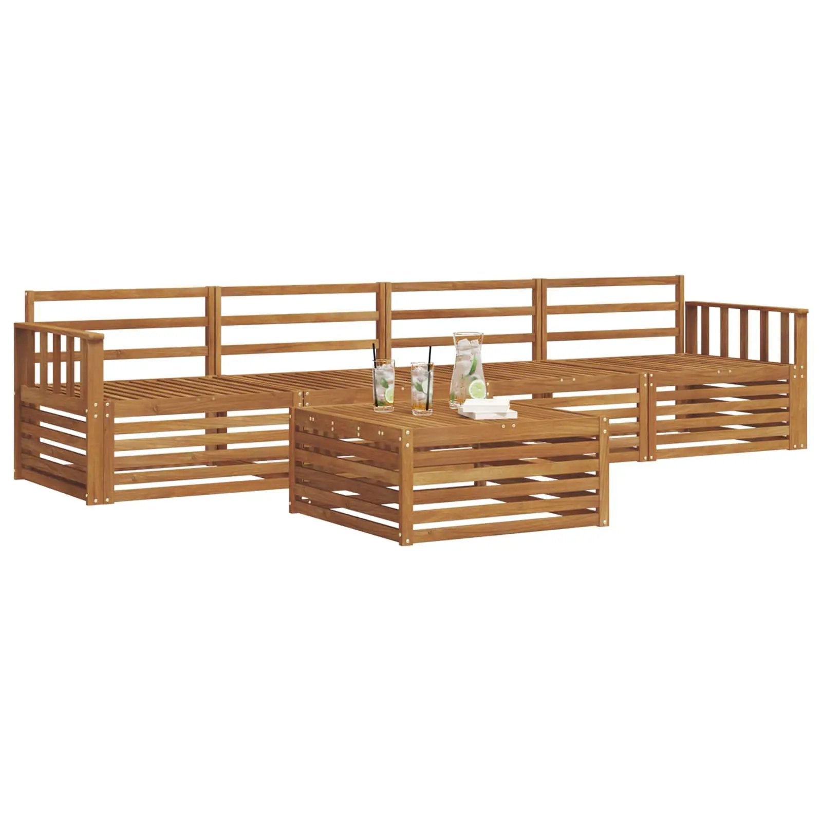 vidaXL vidaXL Outdoor Sofa Set 5 pcs Natural Solid Acacia Wood - Garden Sofa Sets