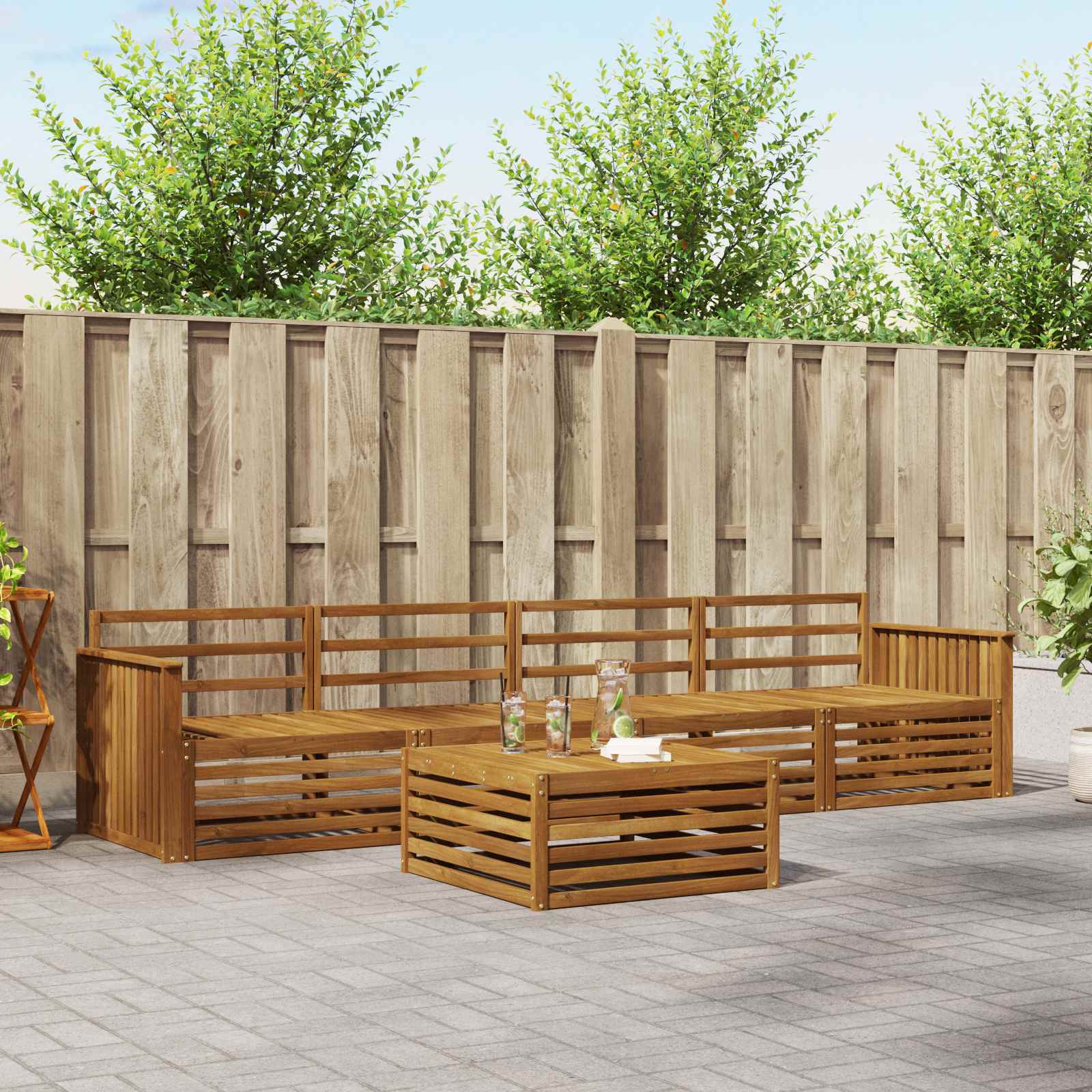vidaXL vidaXL Outdoor Sofa Set 5 pcs Natural Solid Acacia Wood - Garden Sofa Sets