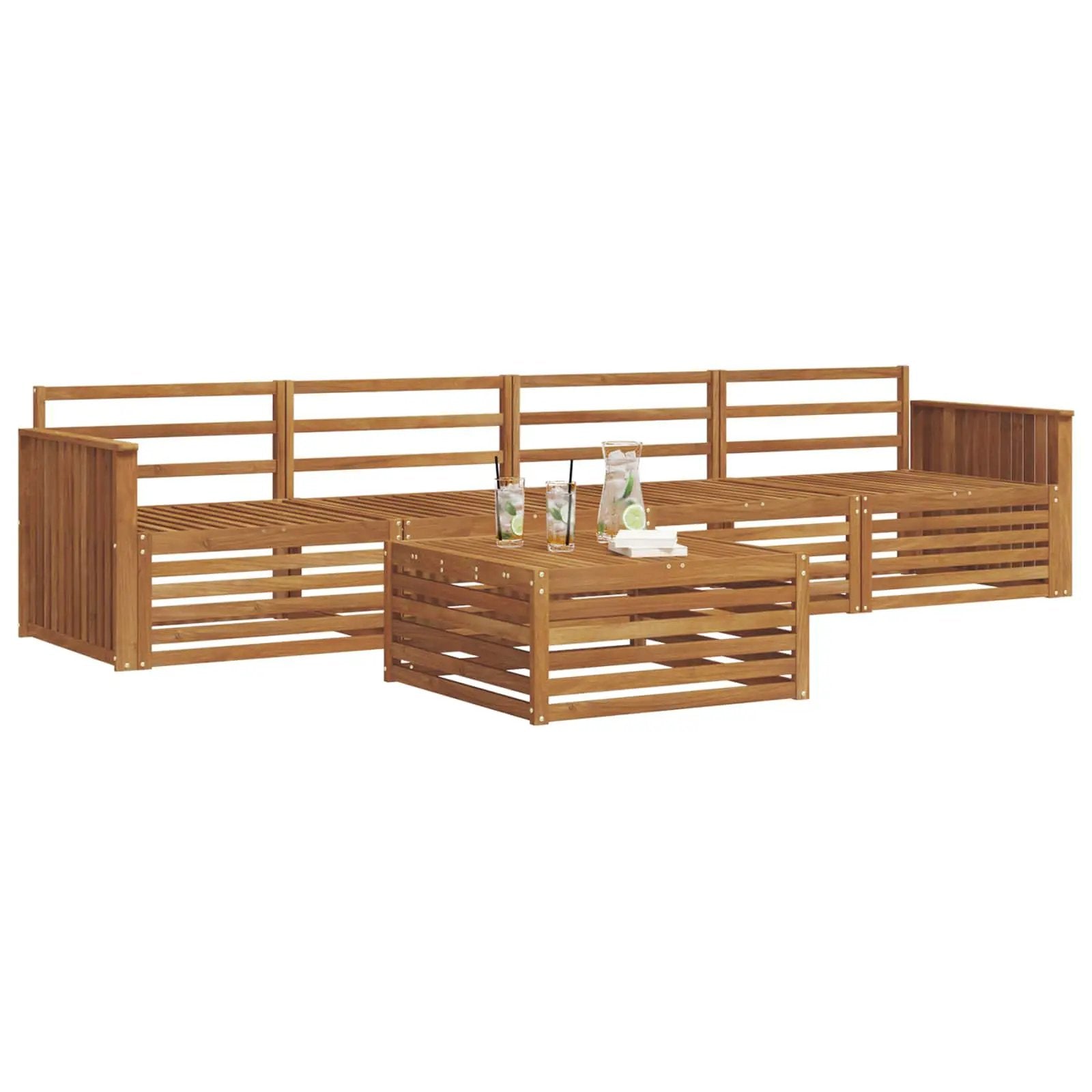 vidaXL vidaXL Outdoor Sofa Set 5 pcs Natural Solid Acacia Wood - Garden Sofa Sets