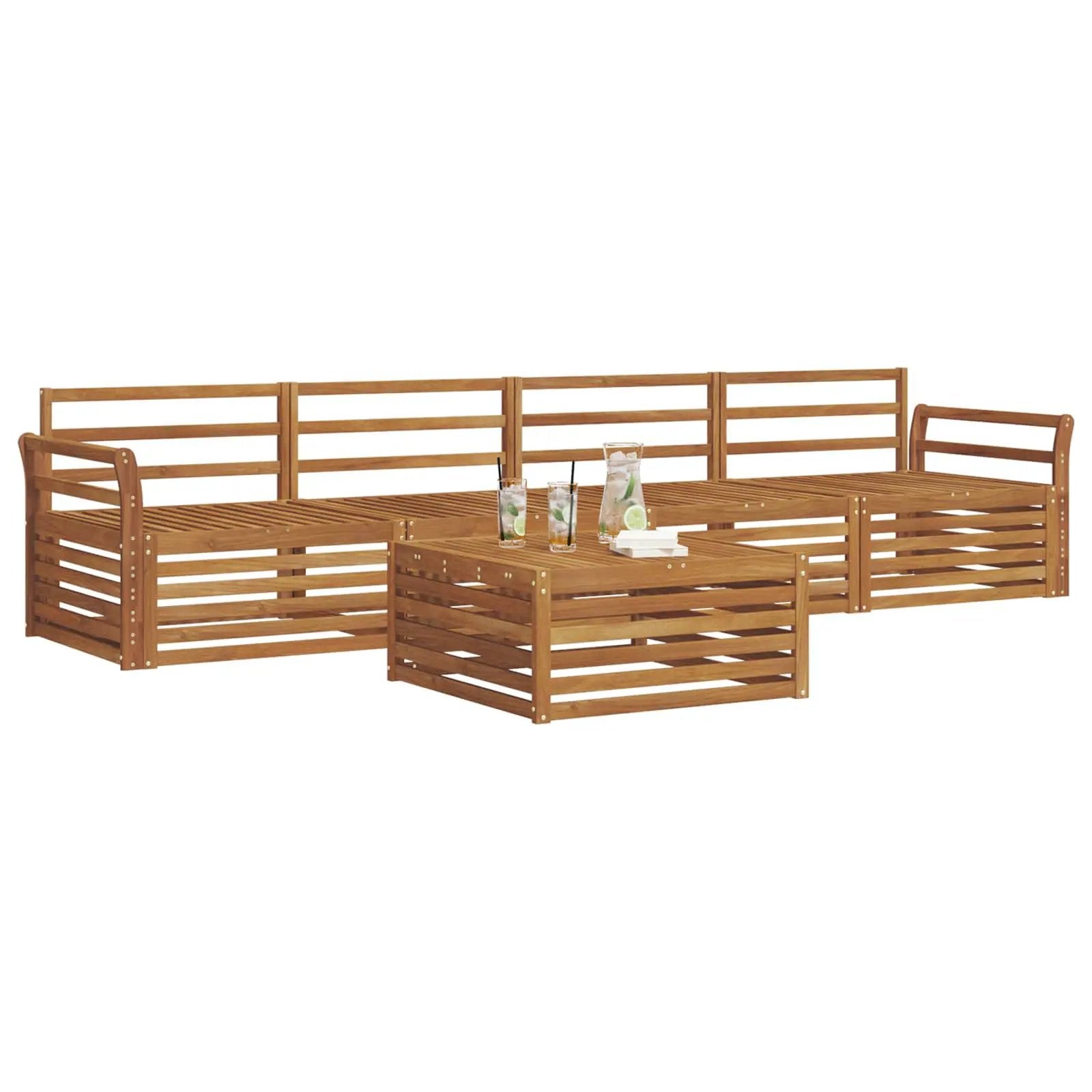 vidaXL vidaXL Outdoor Sofa Set 5 pcs Natural Solid Acacia Wood - Garden Sofa Sets