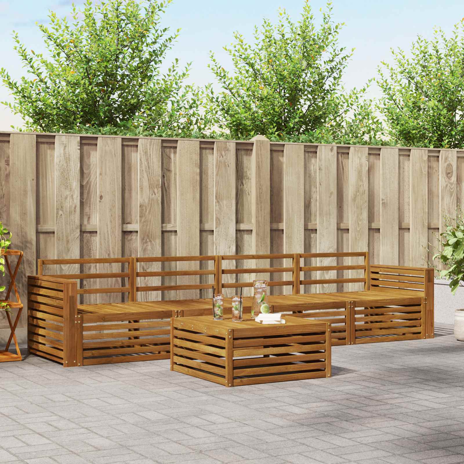 vidaXL vidaXL Outdoor Sofa Set 5 pcs Natural Solid Acacia Wood - Garden Sofa Sets