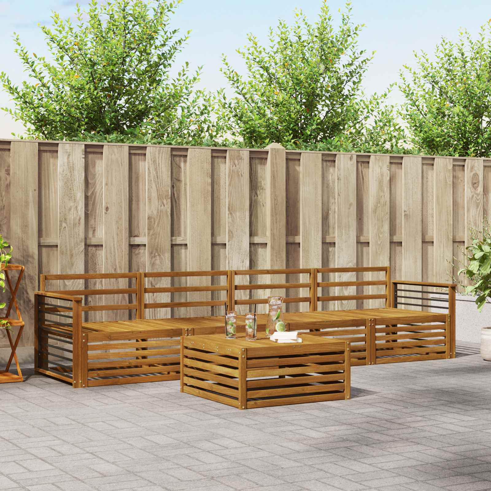 vidaXL vidaXL Outdoor Sofa Set 5 pcs Natural Solid Acacia Wood - Garden Sofa Sets