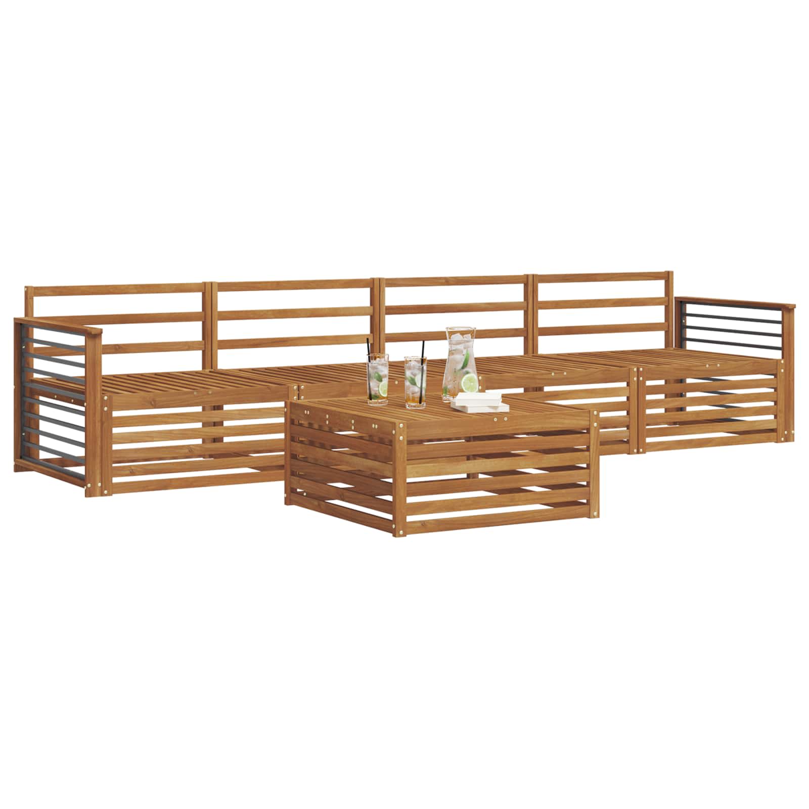 vidaXL vidaXL Outdoor Sofa Set 5 pcs Natural Solid Acacia Wood - Garden Sofa Sets
