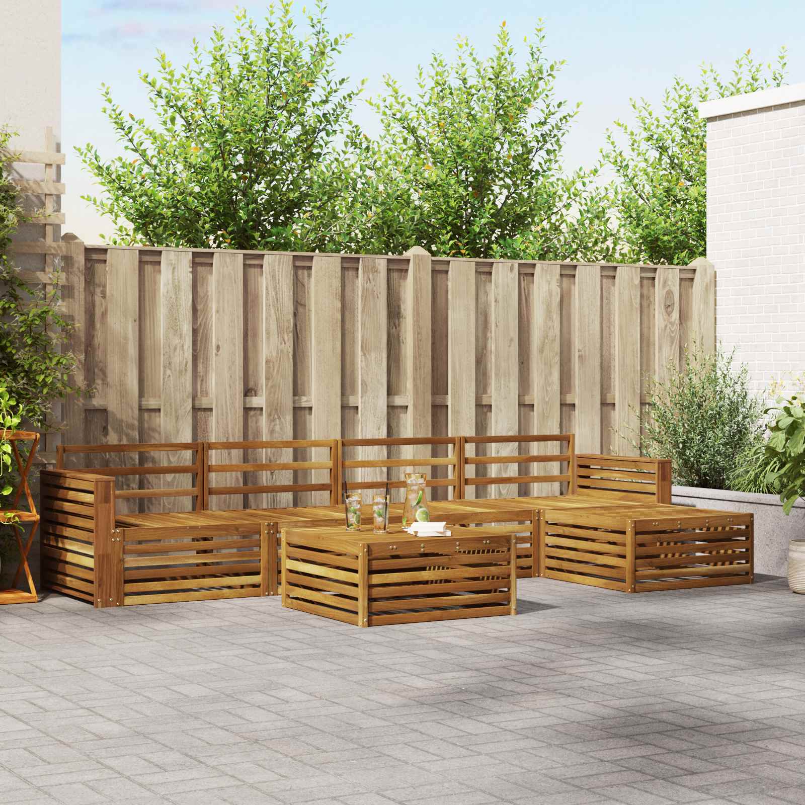 vidaXL vidaXL Outdoor Sofa Set 6 pcs Natural Solid Acacia Wood - Garden Sofa Sets