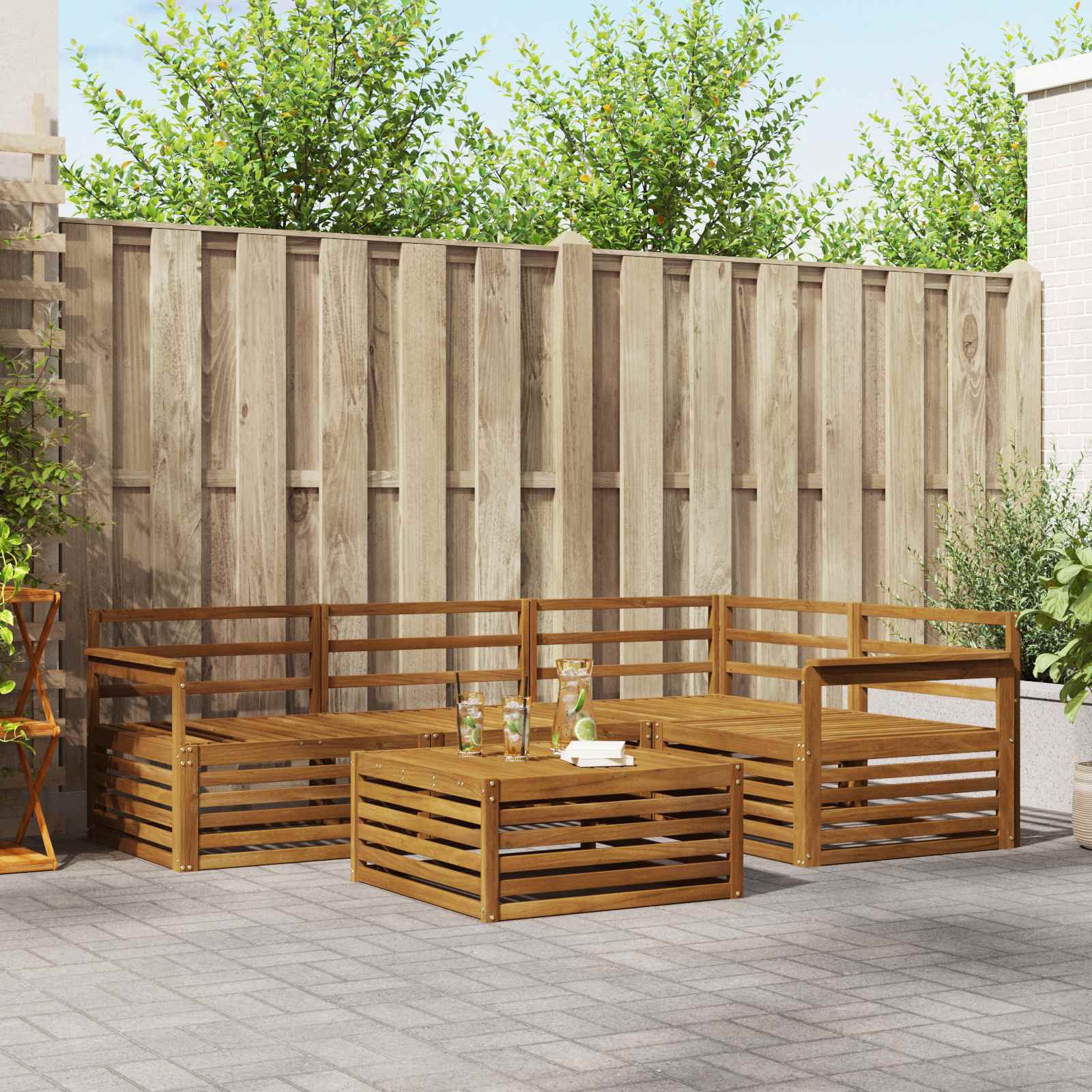 vidaXL vidaXL Outdoor Sofa Set 5 pcs Natural Solid Acacia Wood - Garden Sofa Sets