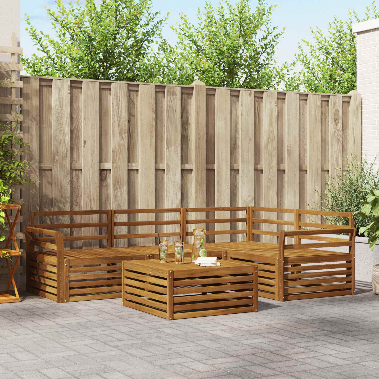 vidaXL vidaXL Outdoor Sofa Set 5 pcs Natural Solid Acacia Wood - Garden Sofa Sets