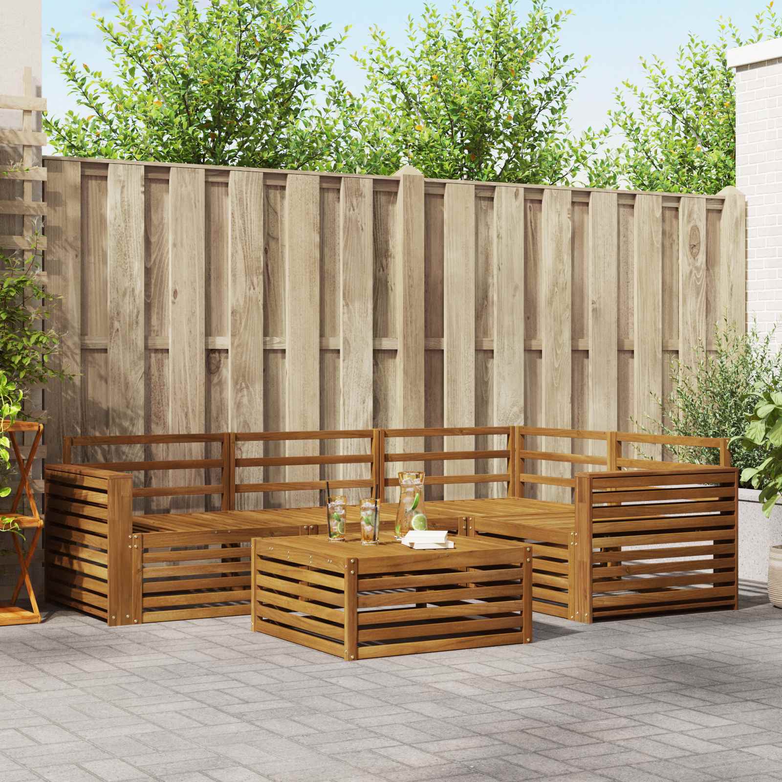 vidaXL vidaXL Outdoor Sofa Set 5 pcs Natural Solid Acacia Wood - Garden Sofa Sets