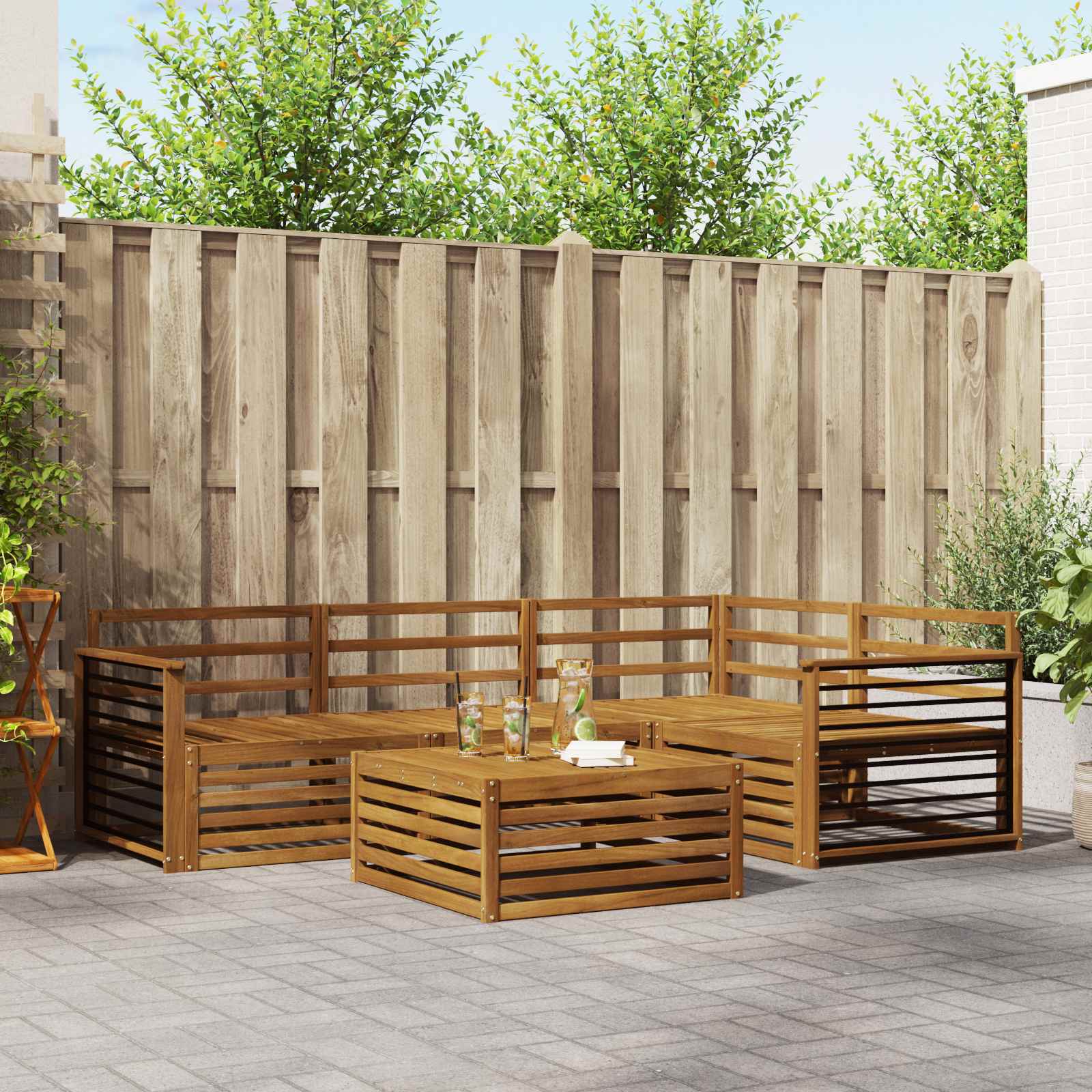 vidaXL vidaXL Outdoor Sofa Set 5 pcs Natural Solid Acacia Wood - Garden Sofa Sets