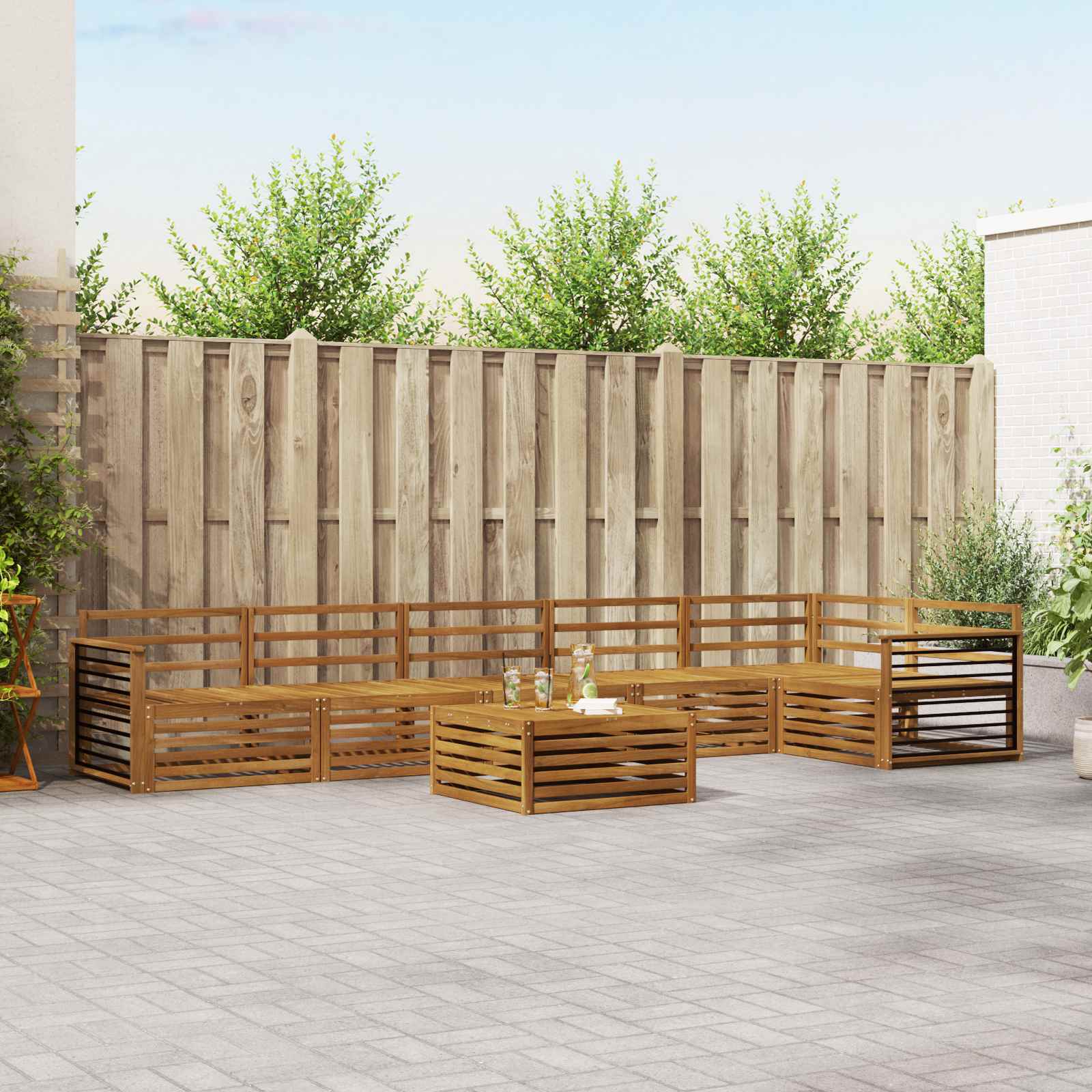 vidaXL vidaXL Outdoor Sofa Set 7 pcs Natural Solid Acacia Wood - Garden Sofa Sets