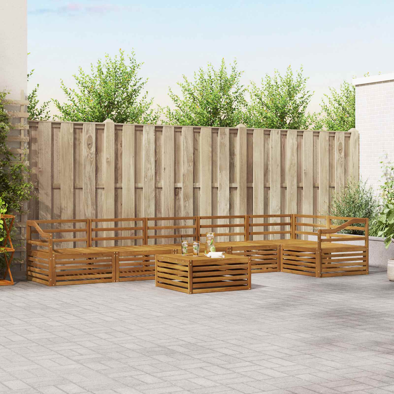 vidaXL vidaXL Outdoor Sofa Set 7 pcs Natural - Garden Sofa Sets