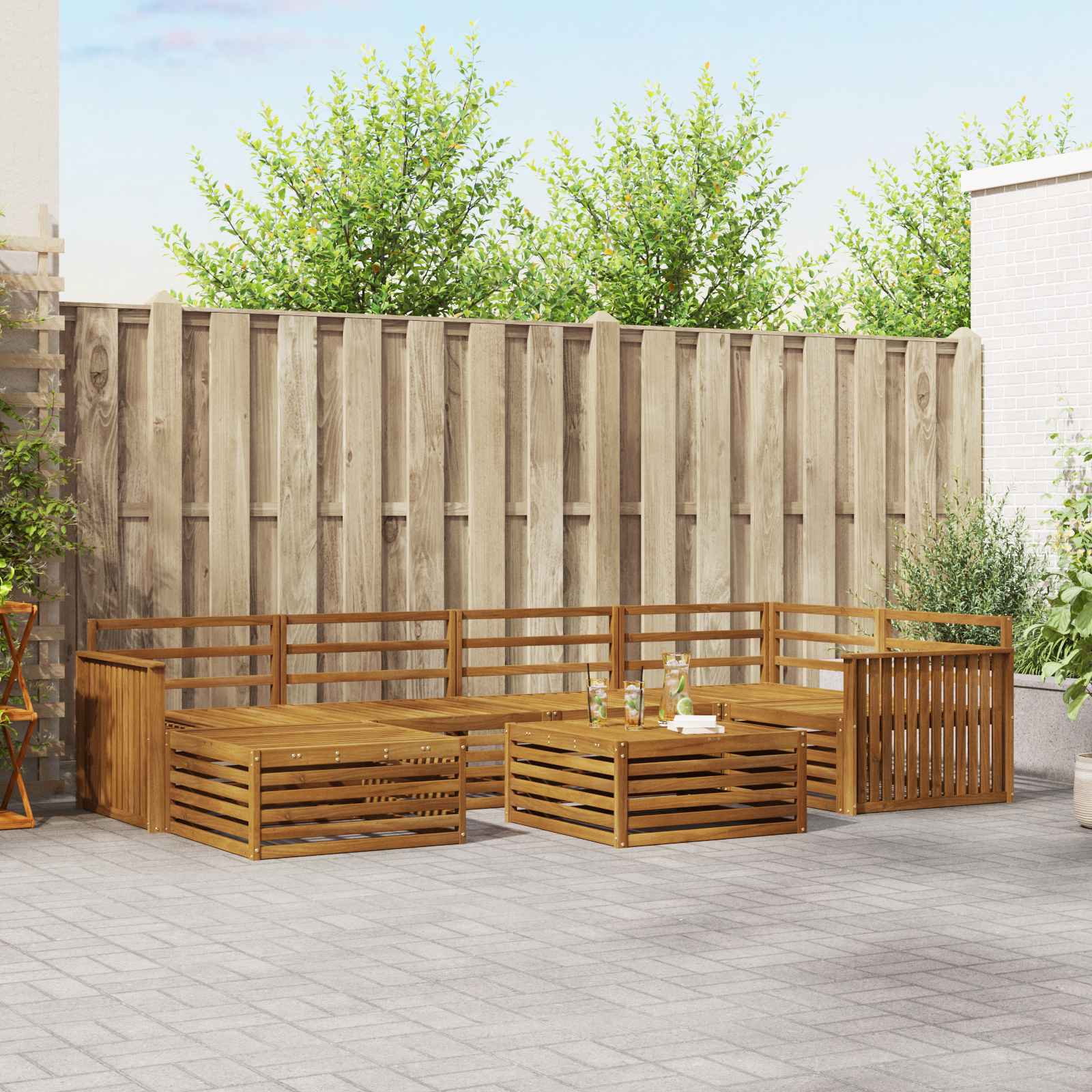 vidaXL vidaXL Outdoor Sofa Set 7 pcs Natural Solid Acacia Wood - Garden Sofa Sets