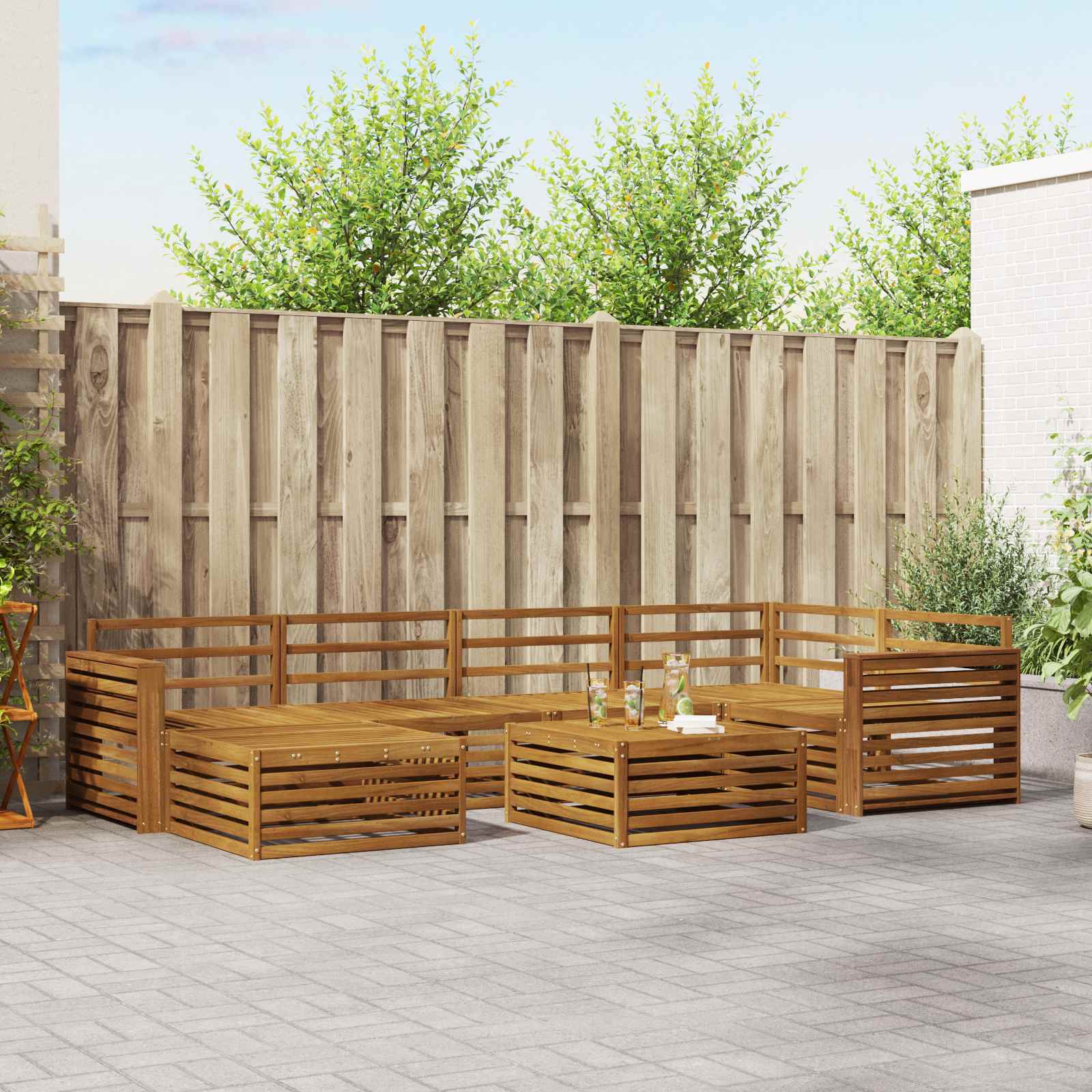 vidaXL vidaXL Outdoor Sofa Set 7 pcs Natural Solid Acacia Wood - Garden Sofa Sets