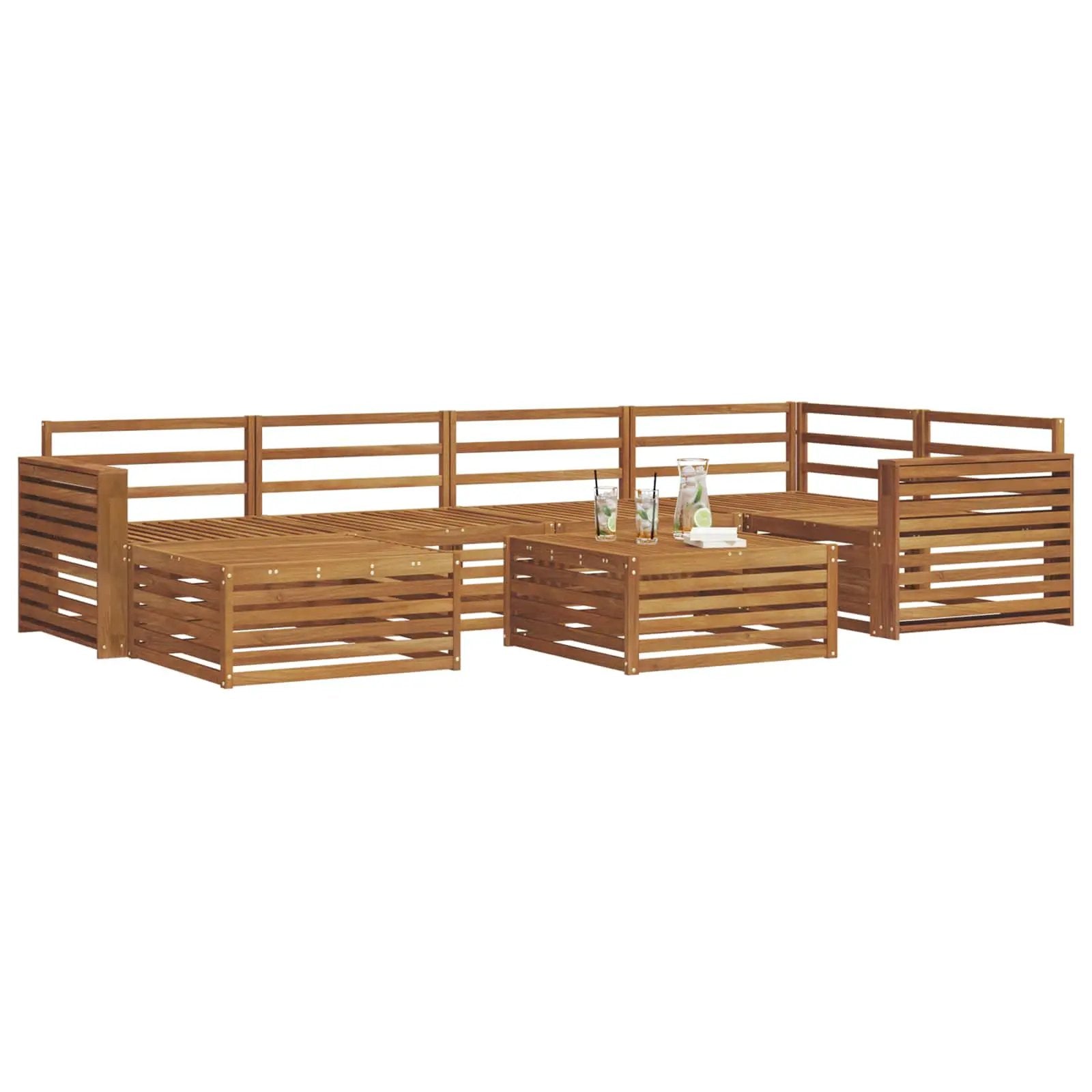 vidaXL vidaXL Outdoor Sofa Set 7 pcs Natural Solid Acacia Wood - Garden Sofa Sets