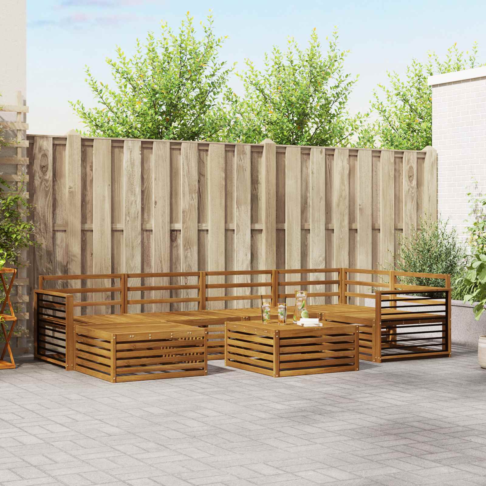 vidaXL vidaXL Outdoor Sofa Set 7 pcs Natural Solid Acacia Wood - Garden Sofa Sets